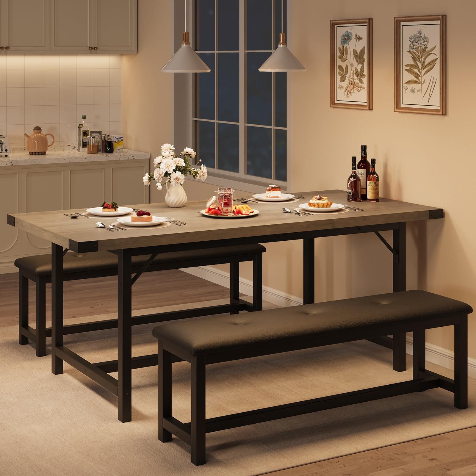 GarveeMore Essgruppe Essgruppe 160cm Ausziehtisch mit 2 Bänke für 4-6 Perso günstig online kaufen