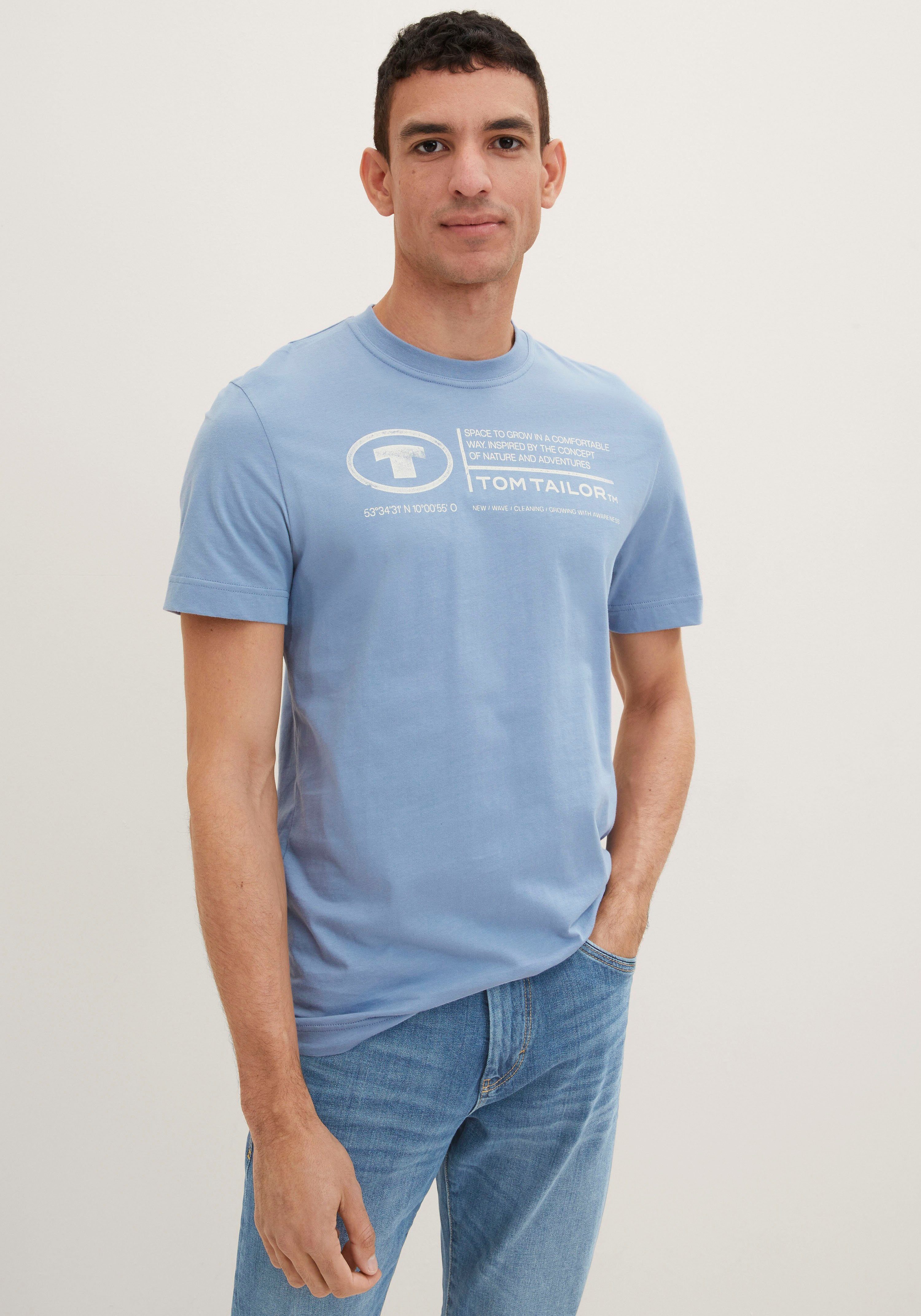 TOM TAILOR Print-Shirt Tailor Tom Greyish Blue T-Shirt Frontprint Mid Herren