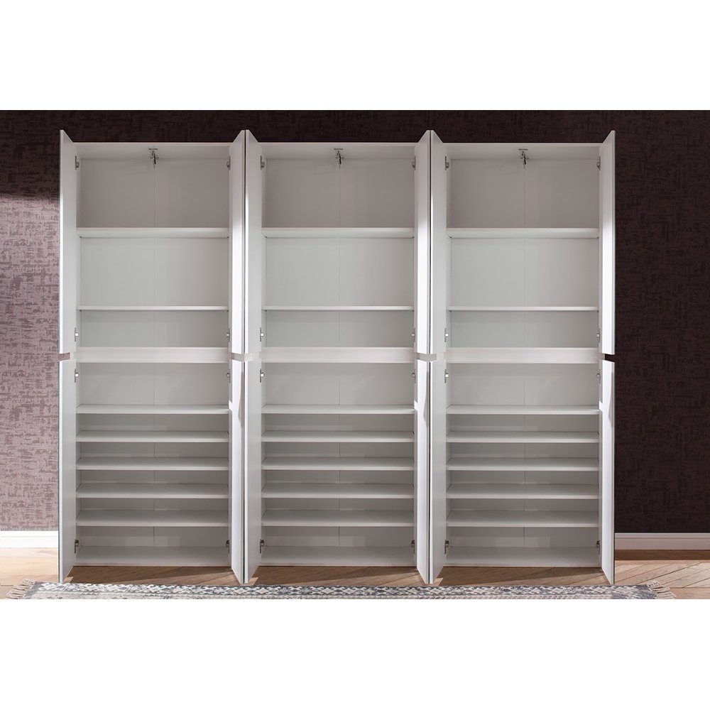 trendteam Garderobenschrank Mirror Flurschrank Mehrzweckschrank Spiegelschrank Schrank Weiß 222x191x34cm