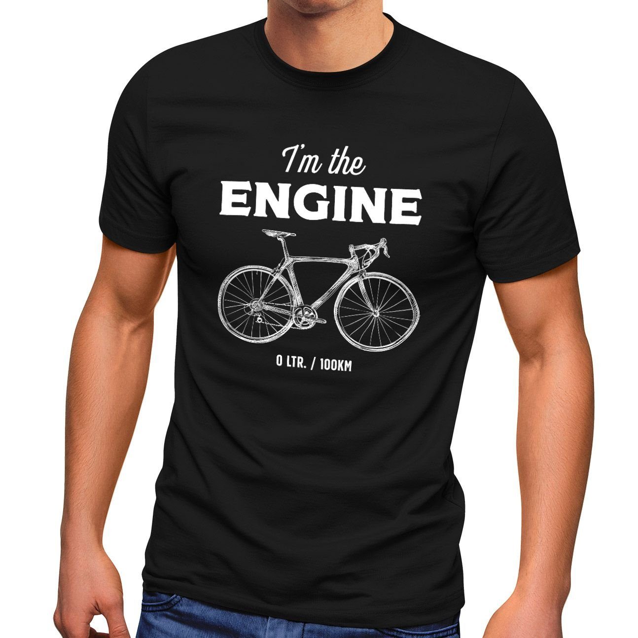 MoonWorks Print-Shirt Herren T-Shirt Fahrrad Sprüche I'm the Engine Bike Rad Fun-Shirt Spruch lustig Moonworks® mit Print Engine schwarz