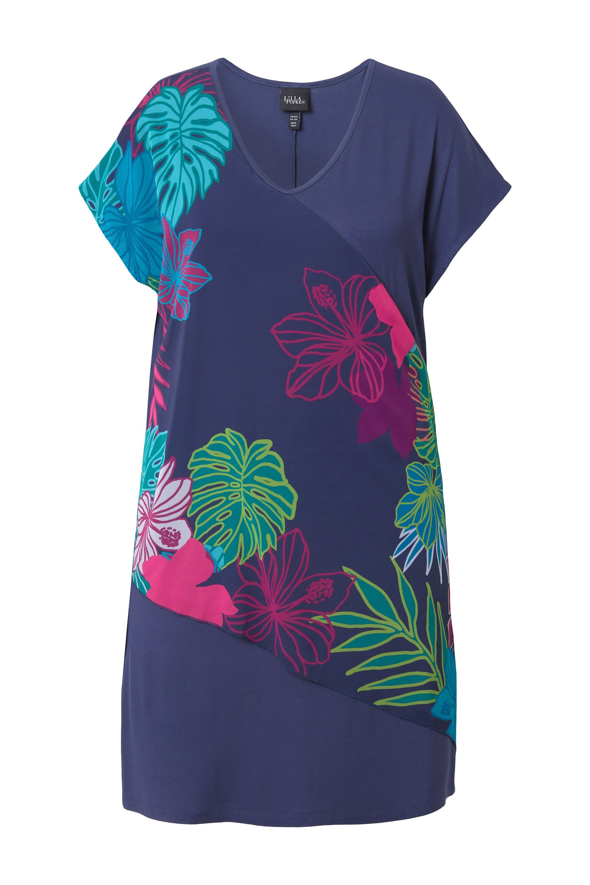 Ulla Popken Minikleid Jerseykleid Chiffon-Überwurf V-Ausschnitt günstig online kaufen