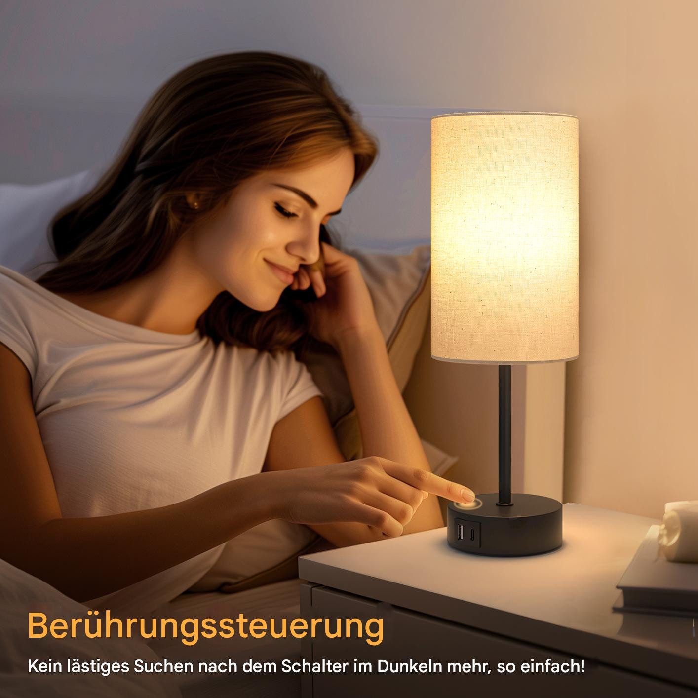 STANBOW Nachttischlampe LED Tischlampe Schreibtischlampe mit USB Ladenstati günstig online kaufen