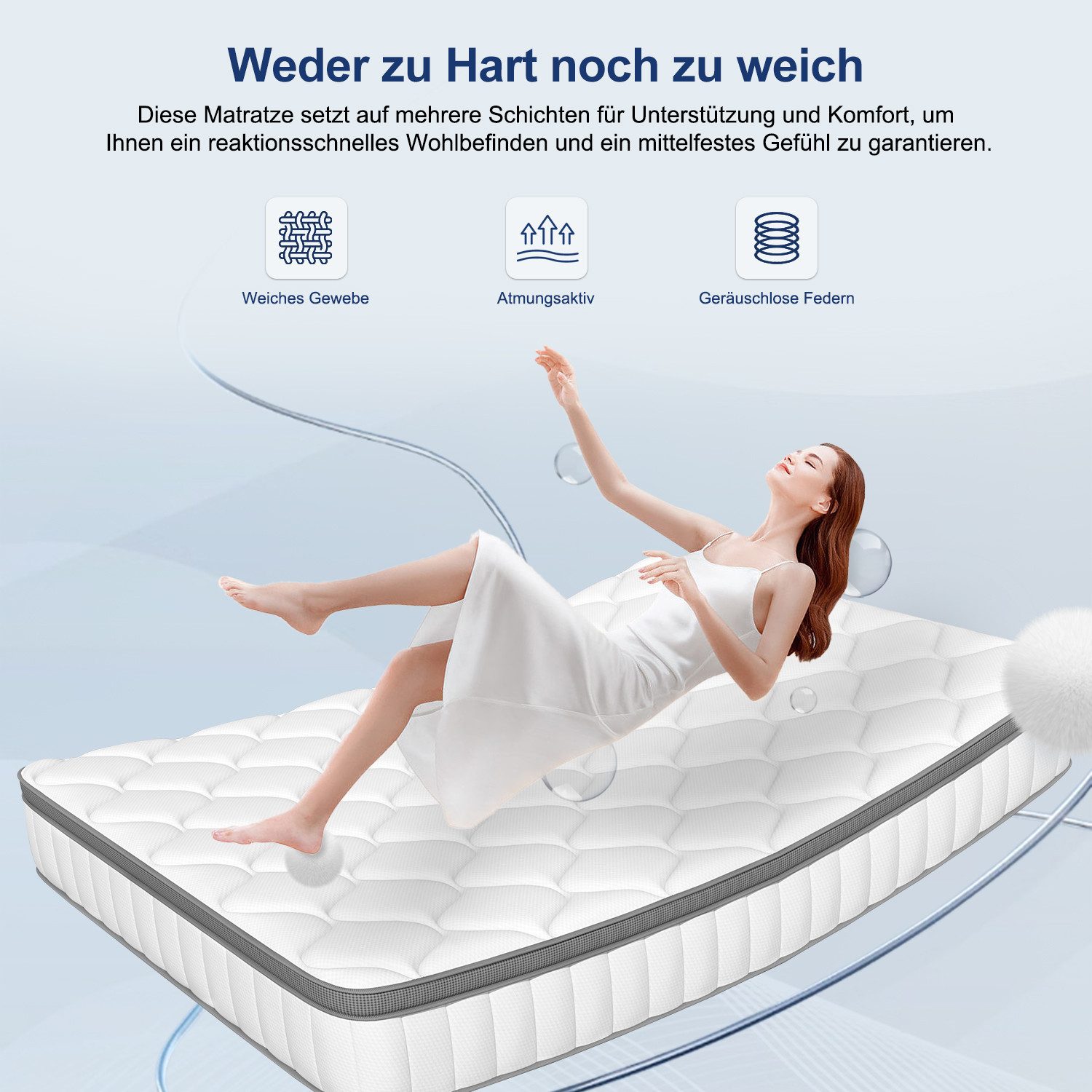 Taschenfederkernmatratze Matratze, 7 Zone Federkernmatratze Matratzen mit Spannbettlaken, Lexzurn, 25 cm hoch, (Atmungsaktiv, Rückenentlastung, Orthopädisch, Matratze 90x200 cm oder 140x200 cm), Taschenfederkernmatratze