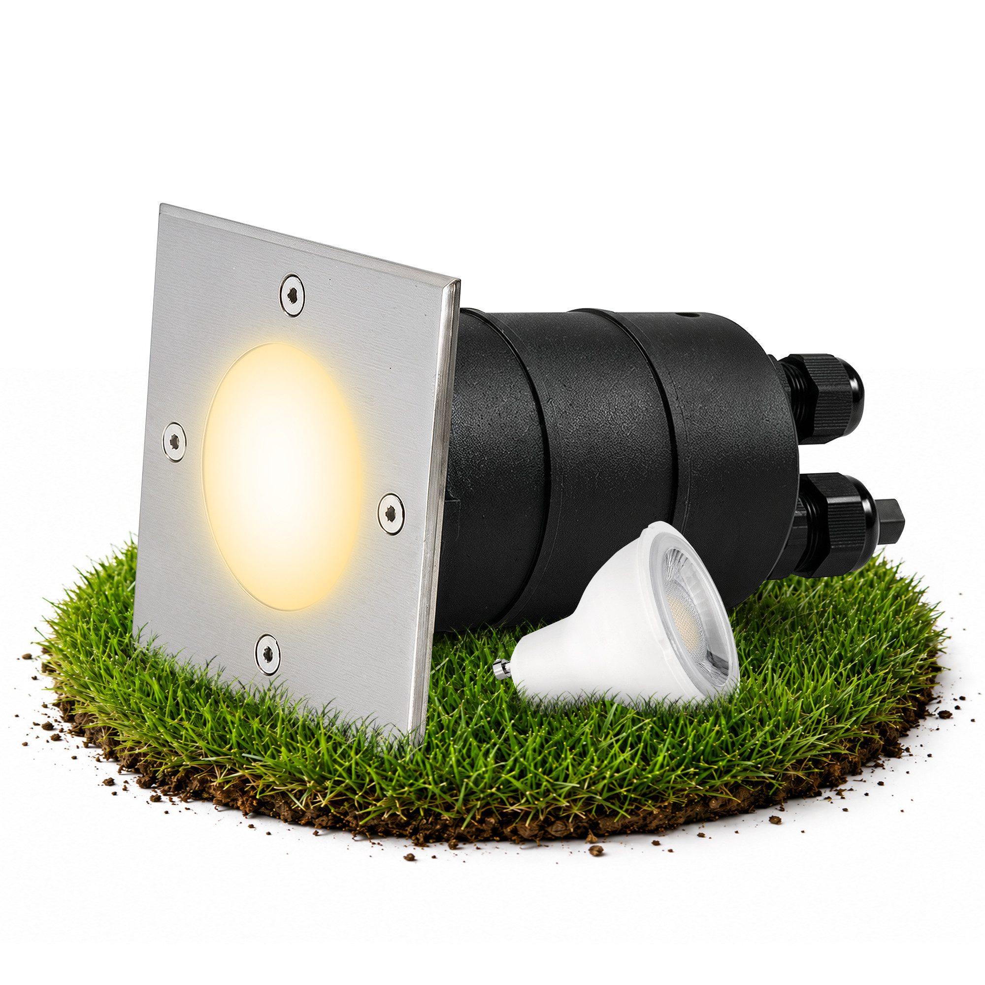 SSC-LUXon LED Pollerleuchte Bodeneinbaustrahler MADON IP67 LED GU10 2W warmweiß Gartenspot Leuchte, Neutralweiß, Warmweiß, Tageslichtweiß