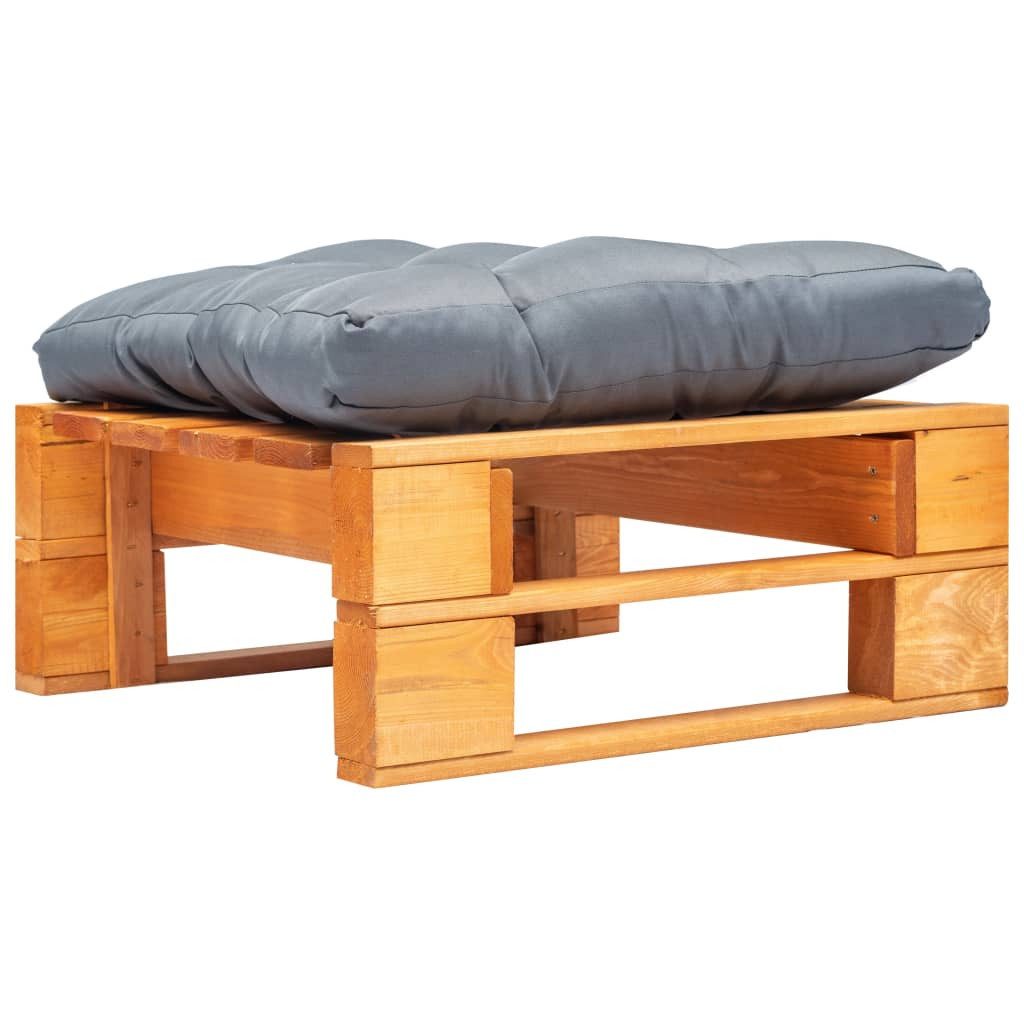 Hocker Paletten-Ottomane mit Kissen in Grau Holz Honigbraun