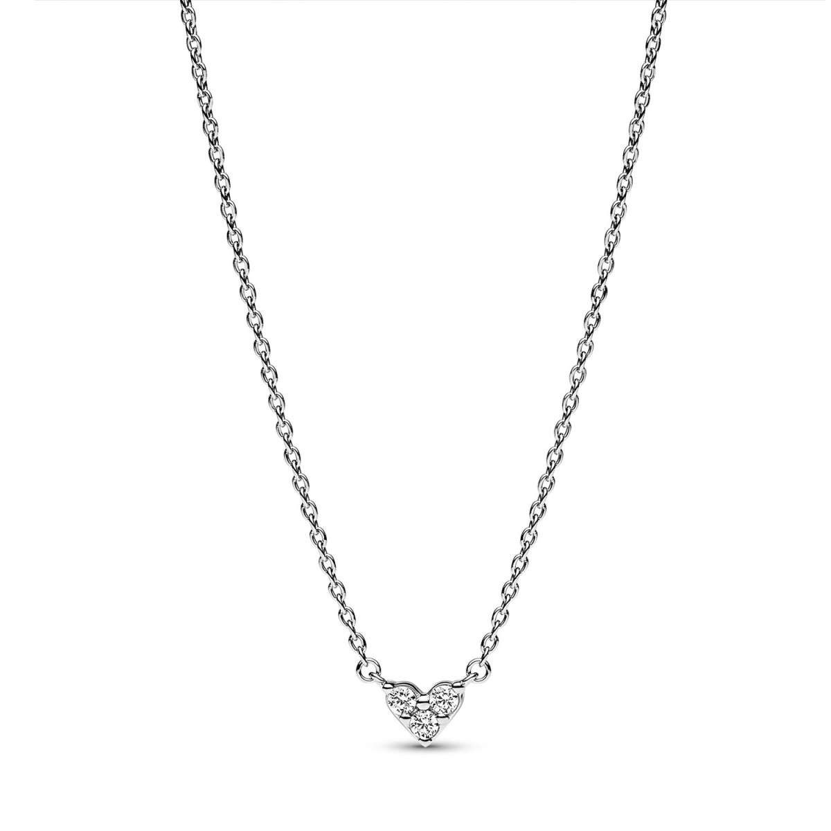 Pandora Herzkette 393014C01-45, für Damen-Silberkette Herz mit Dreifachem Stein