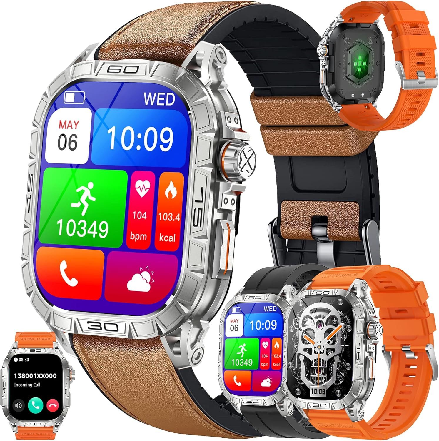 SGDDFIT Smartwatch (4,9 cm, android ios), Herren Smartwatch mit 1.96" AMOLED Display, Bluetooth Anrufen