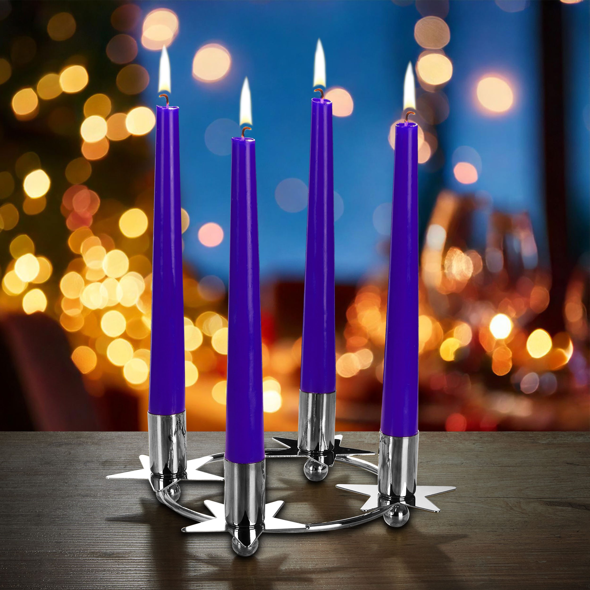 BRUBAKER Kerzenständer Kerzenhalter für 4 Kerzen Silber - 22 cm Adventskranz Ring (Adventskerzenhalter, 1 St., - Kerzenständer aus Metall), für Stabkerzen mit 2,2 cm Durchmesser - Stern Adventskerzenhalter