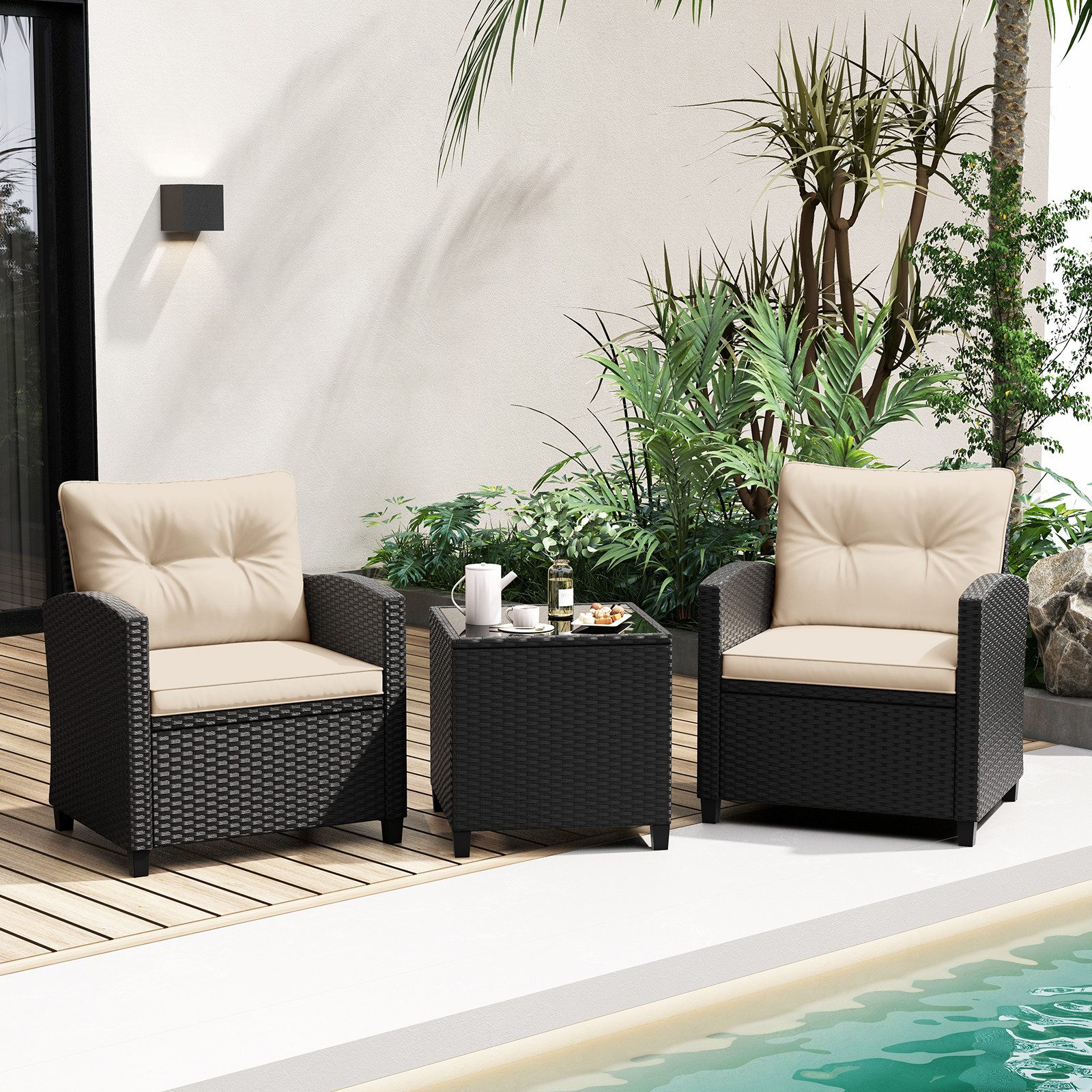 COSTWAY Balkonset, (3-tlg), Rattan, 2 Sessel günstig online kaufen