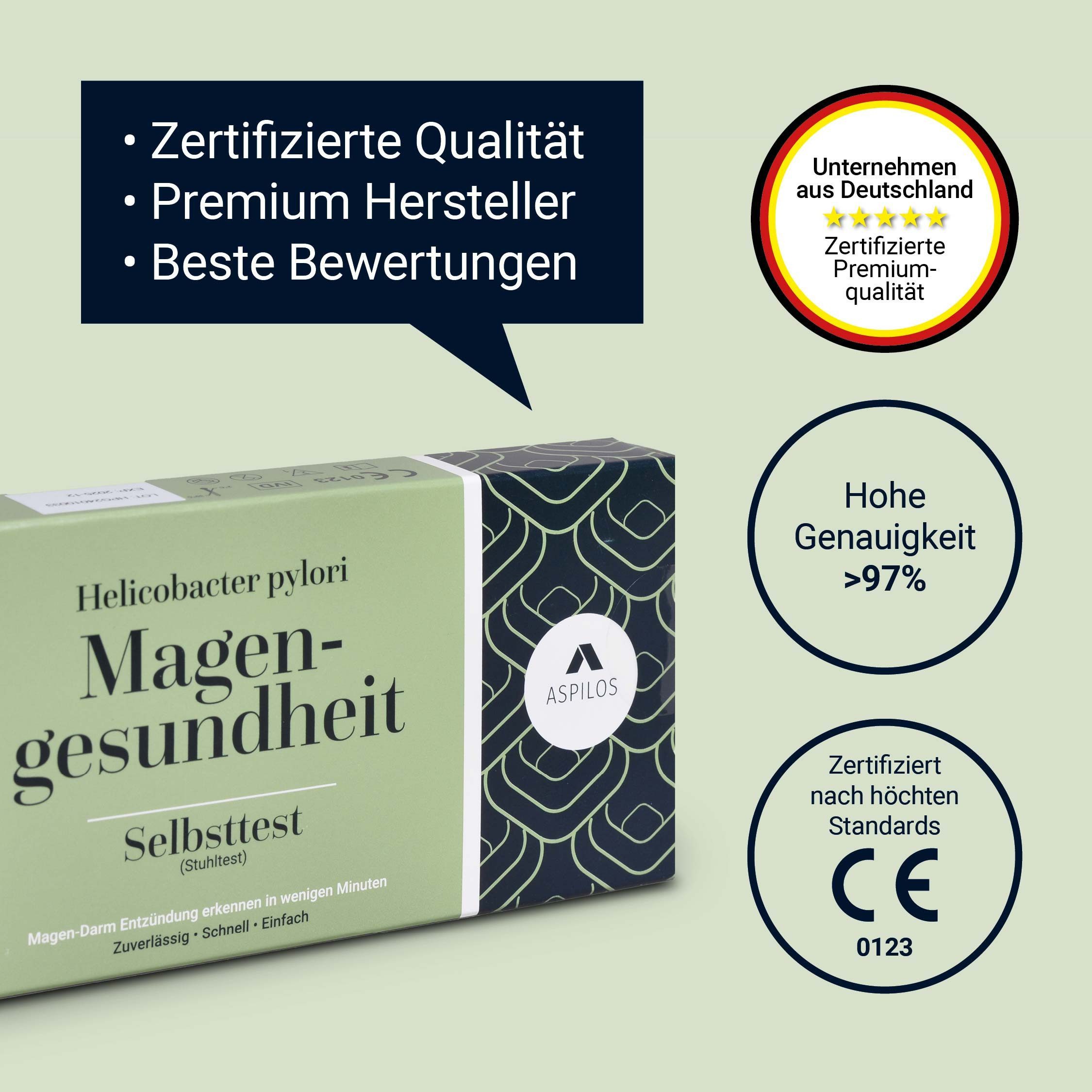 ASPILOS Helicobacter Pylori-Schnelltest Magengesundheit Selbsttest für Zuhause in 10 Minuten, selbst durchführbar, H. pylori Test, 2-tlg., Stuhltest, Helicobact – Bild 4 von 5
