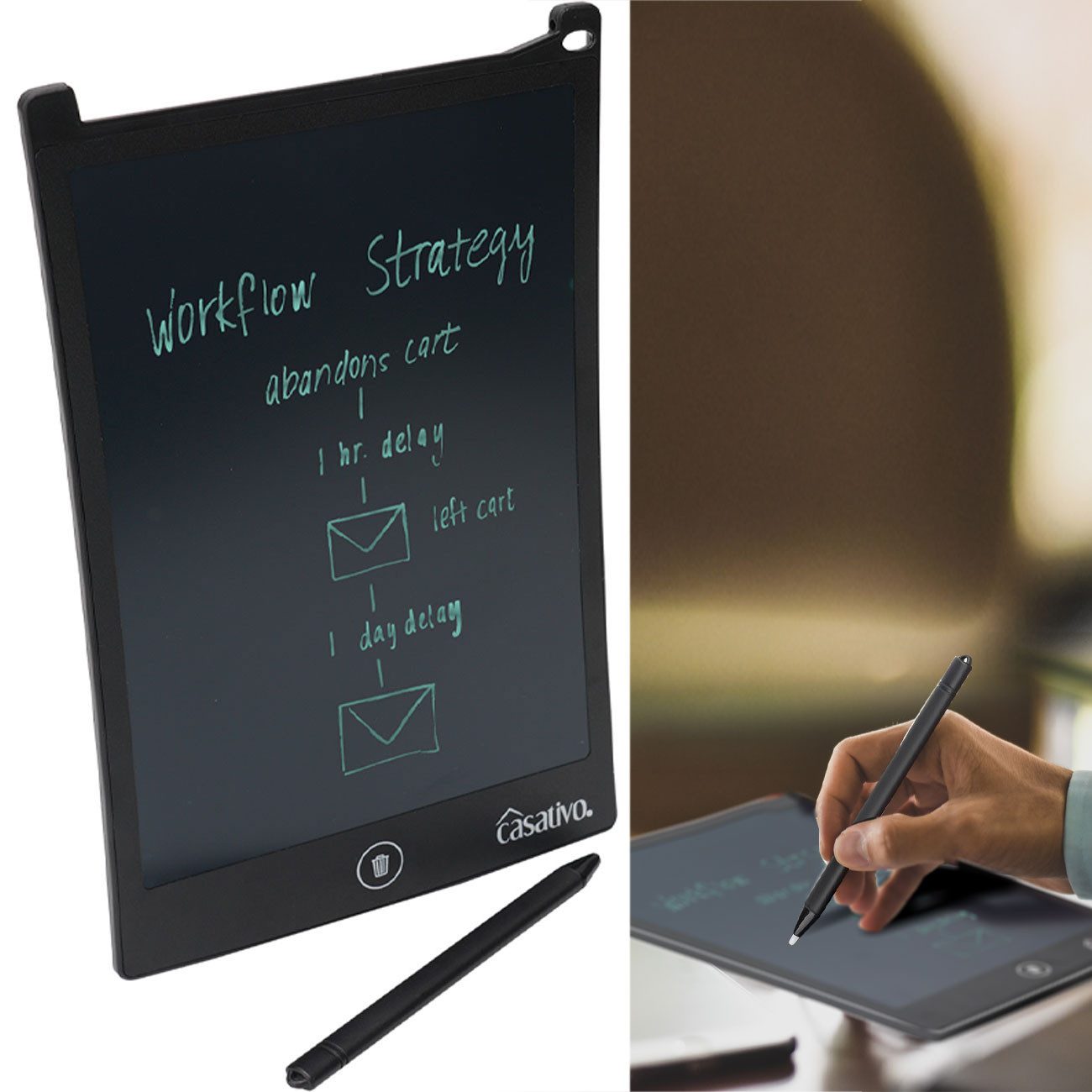 Casativo Zaubertafel LCD Schreibtafel 21,5cm Elektronisches Notiz-&Zeichentablett mit Stift, 8,5" LCD-Display, grün schreibend, inkl. Touch-Stift & CR2016 Batterie