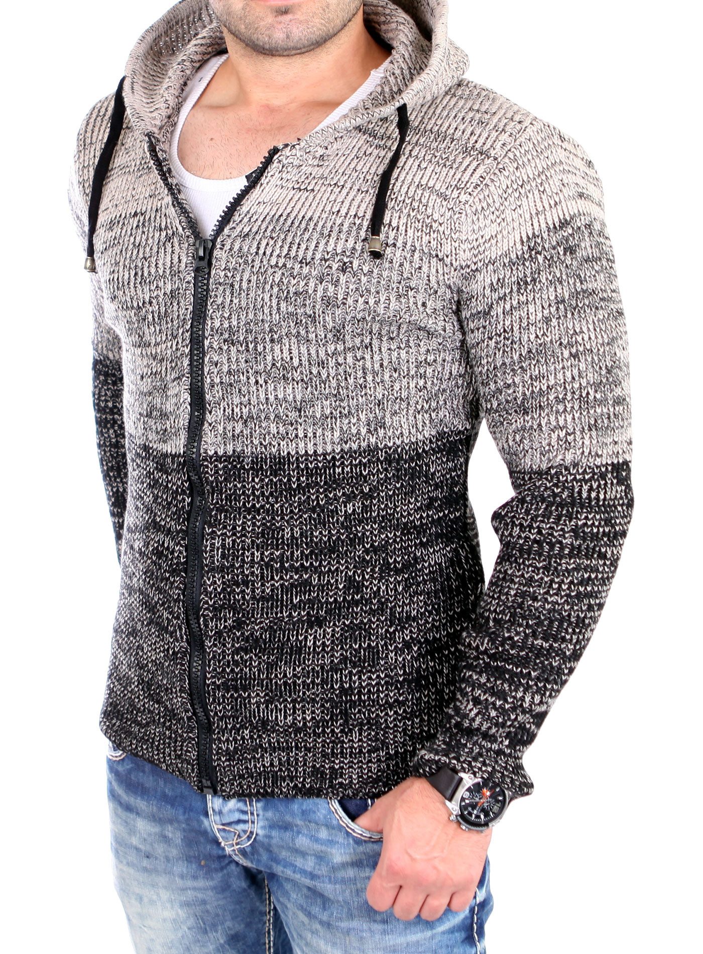 Reslad Strickpullover Reslad Strickjacke Herren Colorblock Kapuzen Cardigan günstig online kaufen