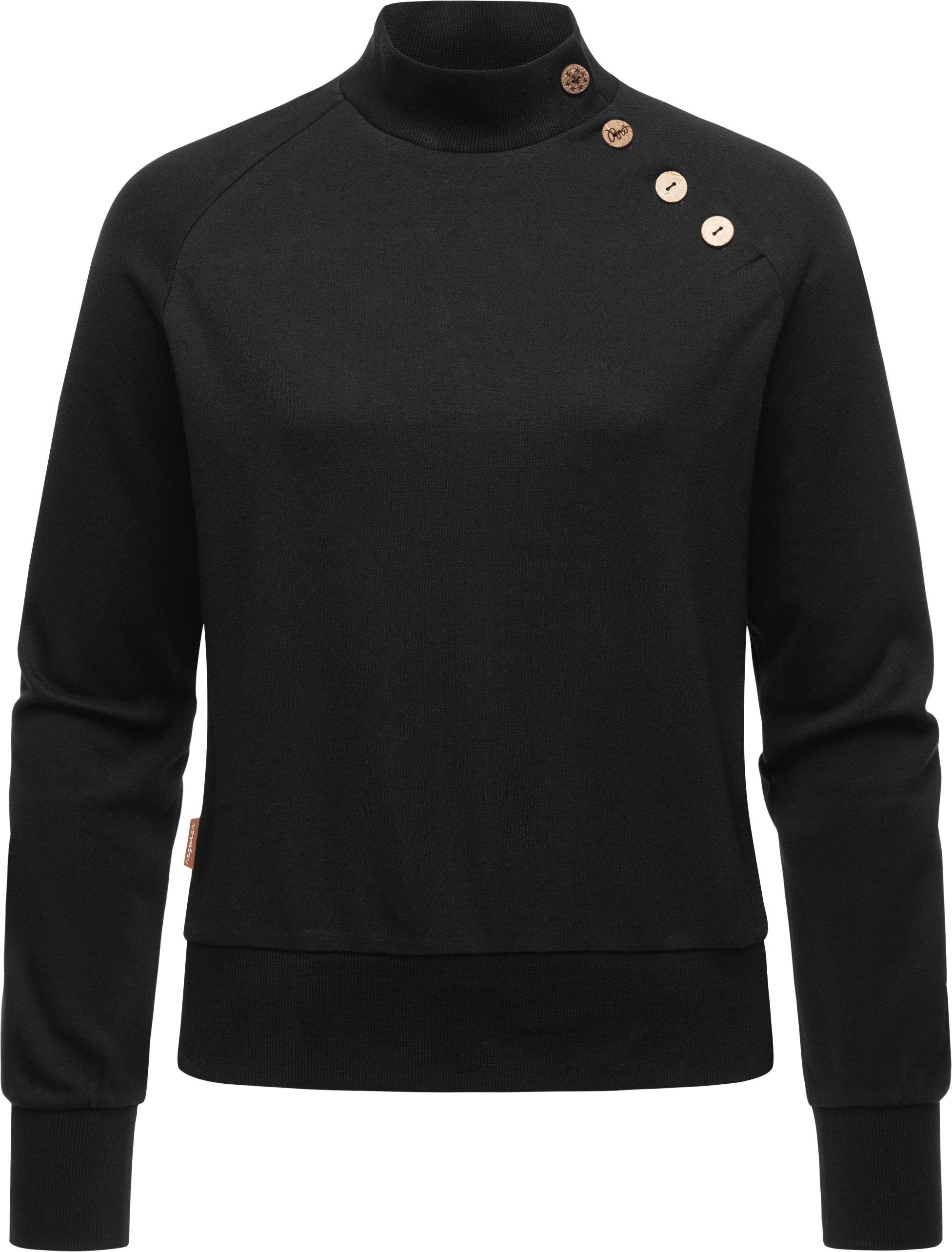 Ragwear Sweatshirt Majjorka Solid Damen Langarmshirt mit Rippbündchen und Zierknöpfen black