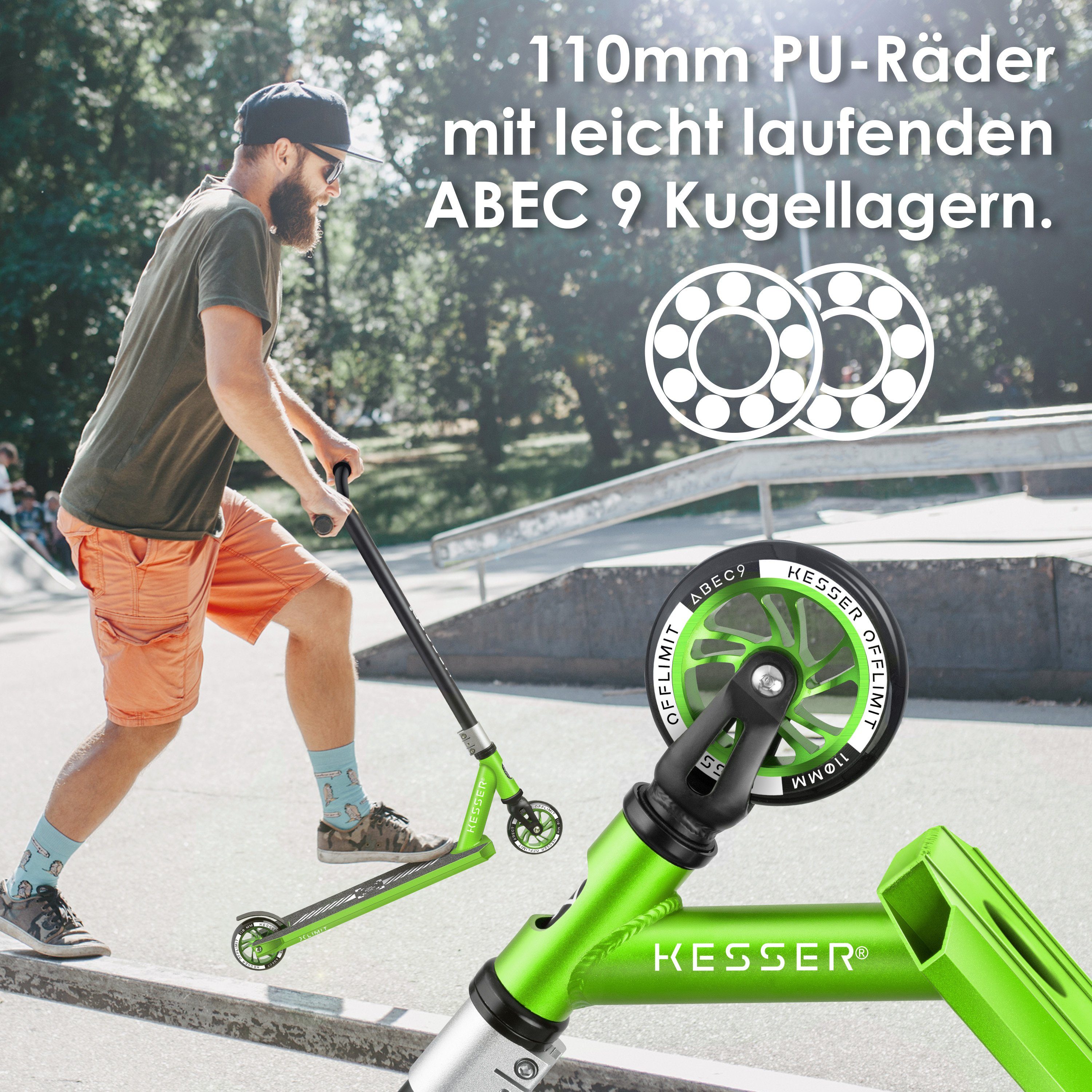 Stuntscooter Lime Green KESSER Lenkung Scooter Funscooter X-Limit-Pro Stunt Scooter, 360°