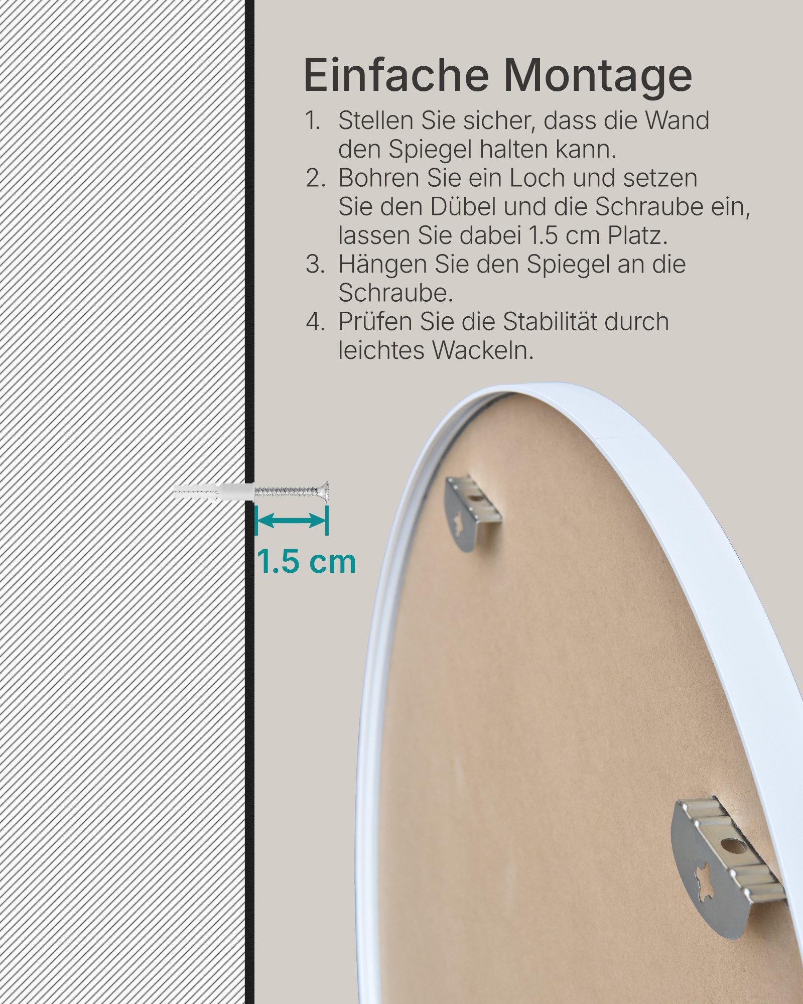 OTTO home Spiegel Wandspiegel Addrik, wahlweise in 2 Größen 60x60cm oder 80x80cm (Rahmen aus Metall, Aluminium), runde Form, in verschiedenen Farben – Bild 4 von 5