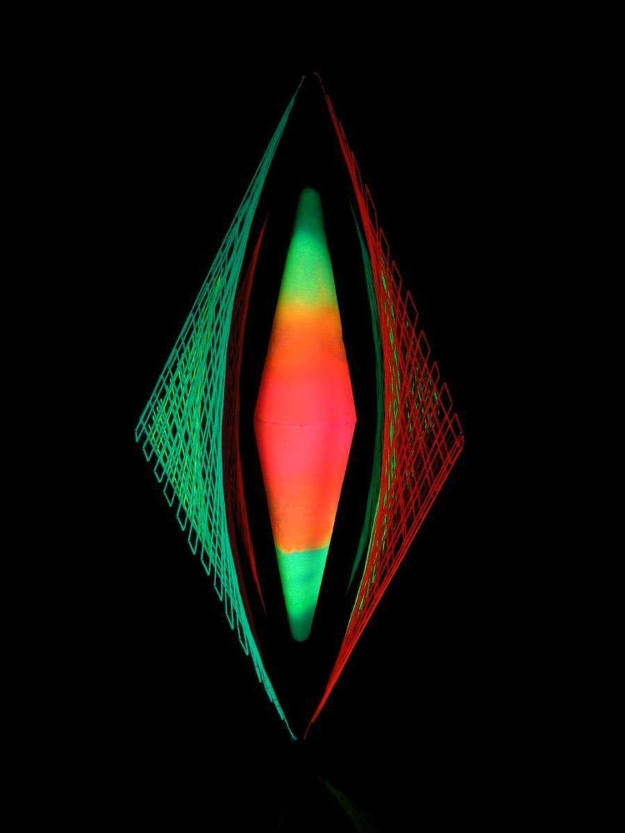 PSYWORK Dekoobjekt Schwarzlicht 85cm, "Neon unter leuchtet Cone", Raute Fadendeko Schwarzlicht 3D StringArt UV-aktiv