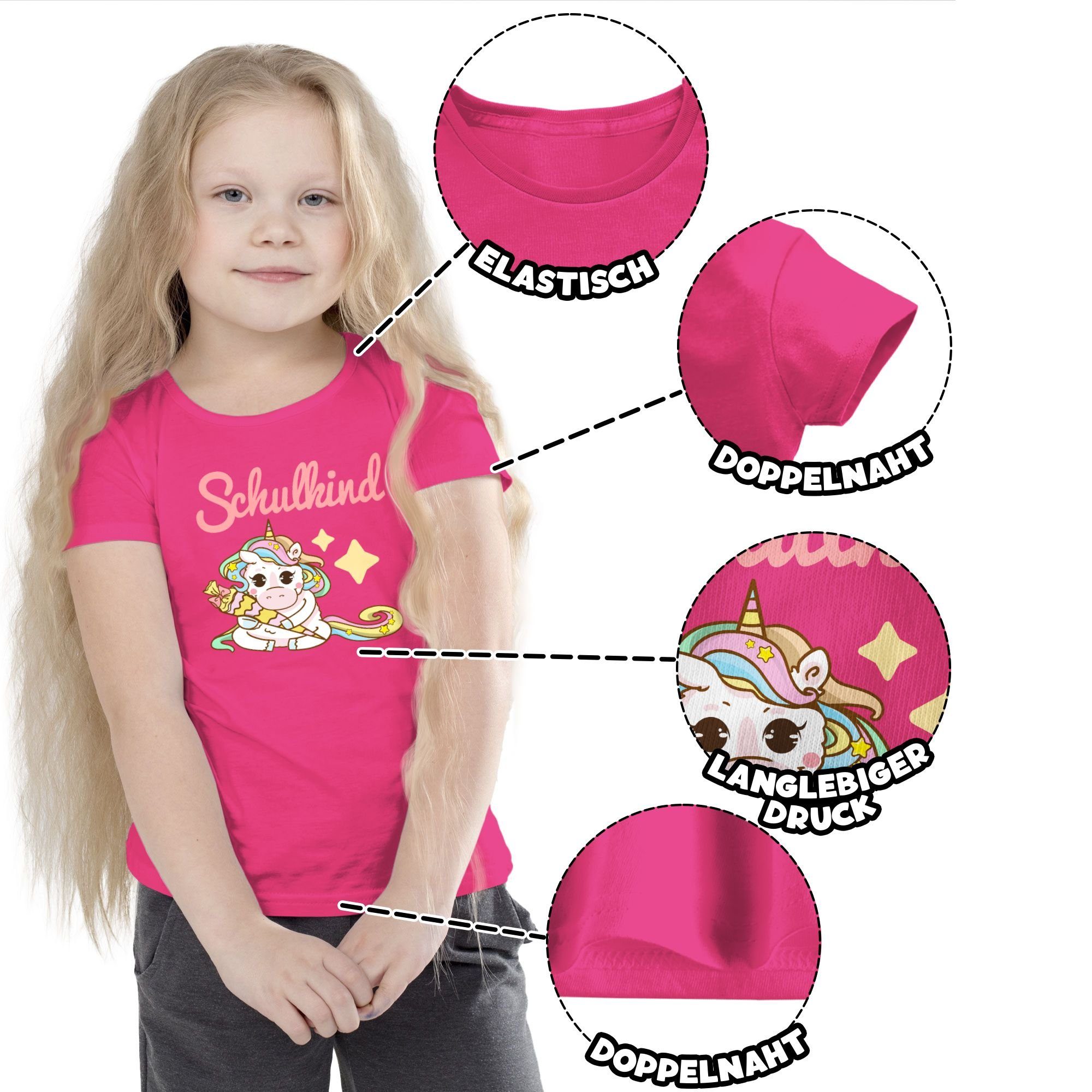 Shirtracer T-Shirt Schulkind Einhorn mit 2 Schultüte Mädchen Fuchsia Einschulung