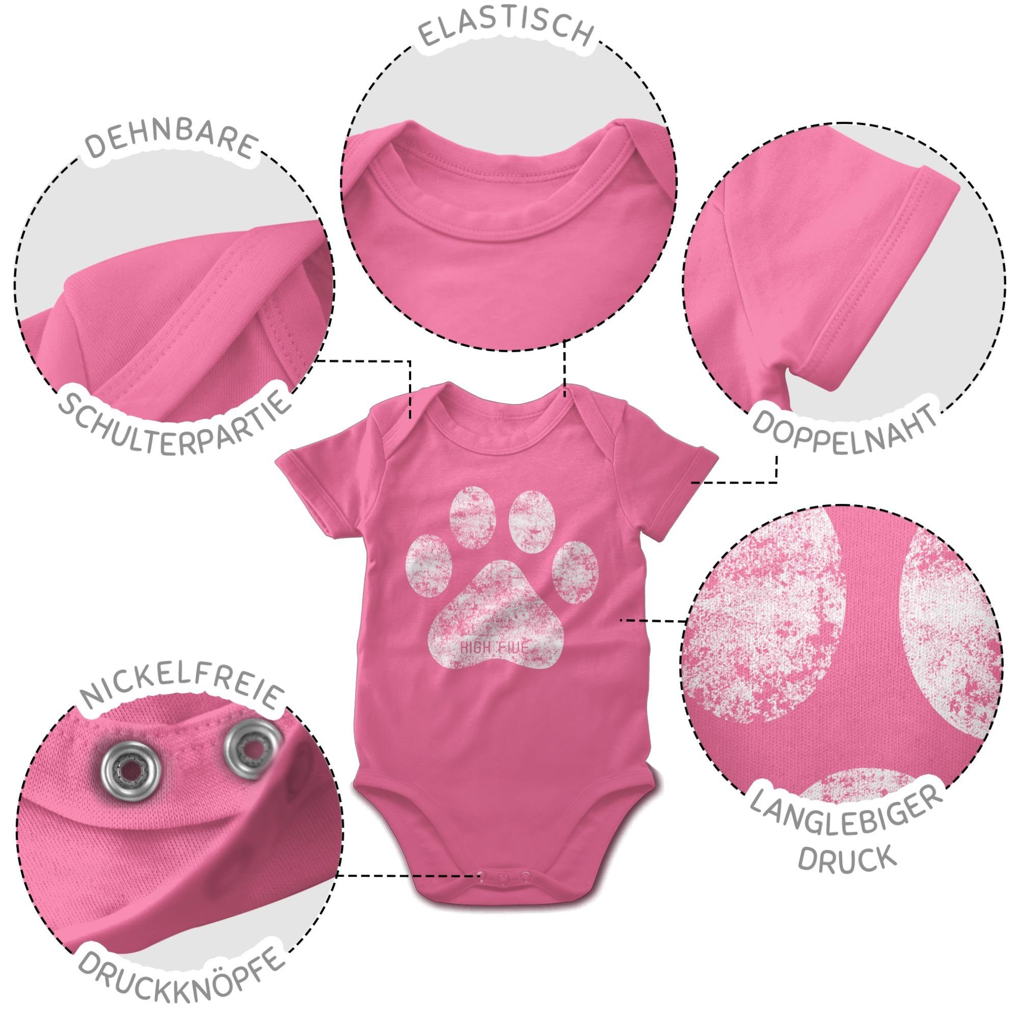 Shirtracer 1 Pink Hunde Pfote Baby Five Shirtbody High Tiermotiv Print Animal