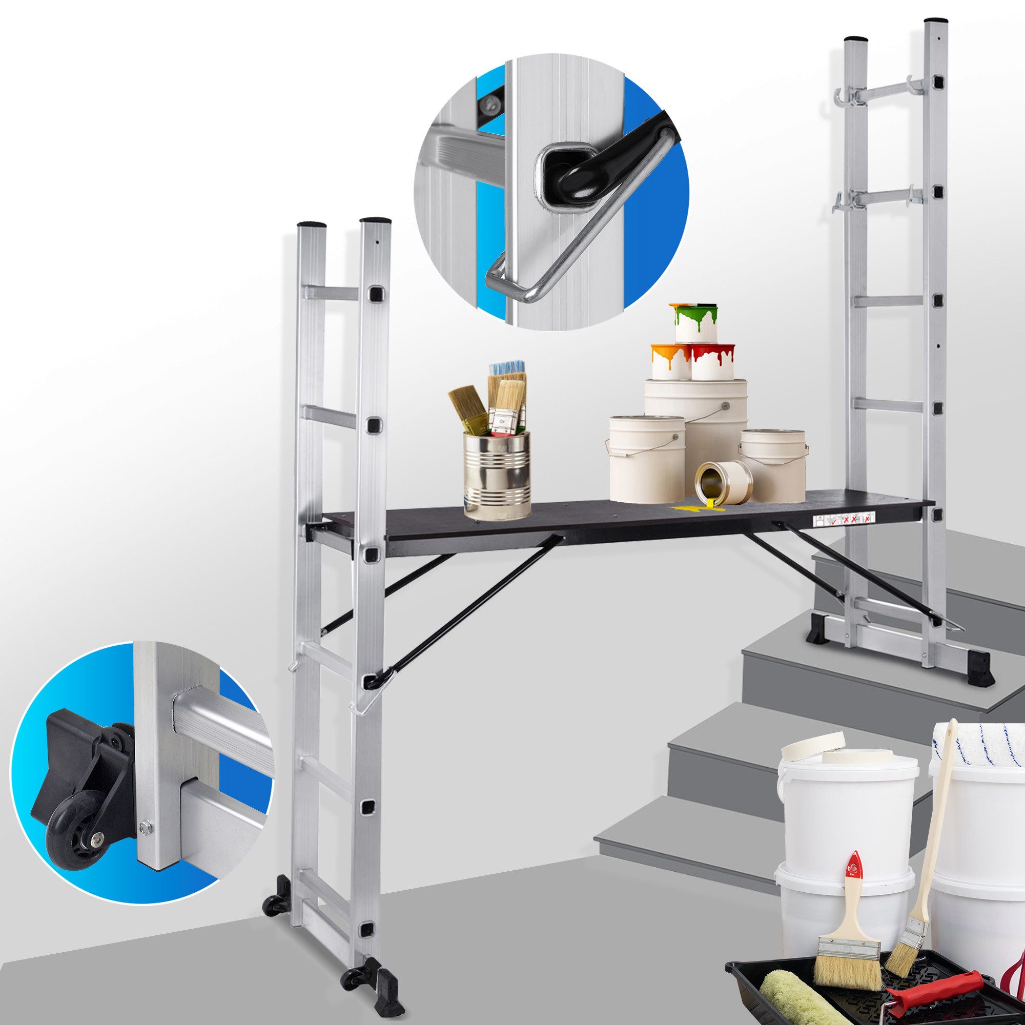 MAXCRAFT Multi-Purpose Ladder Mobile Aluminum Work Platform / Multifunctional Scaffold with Wheels