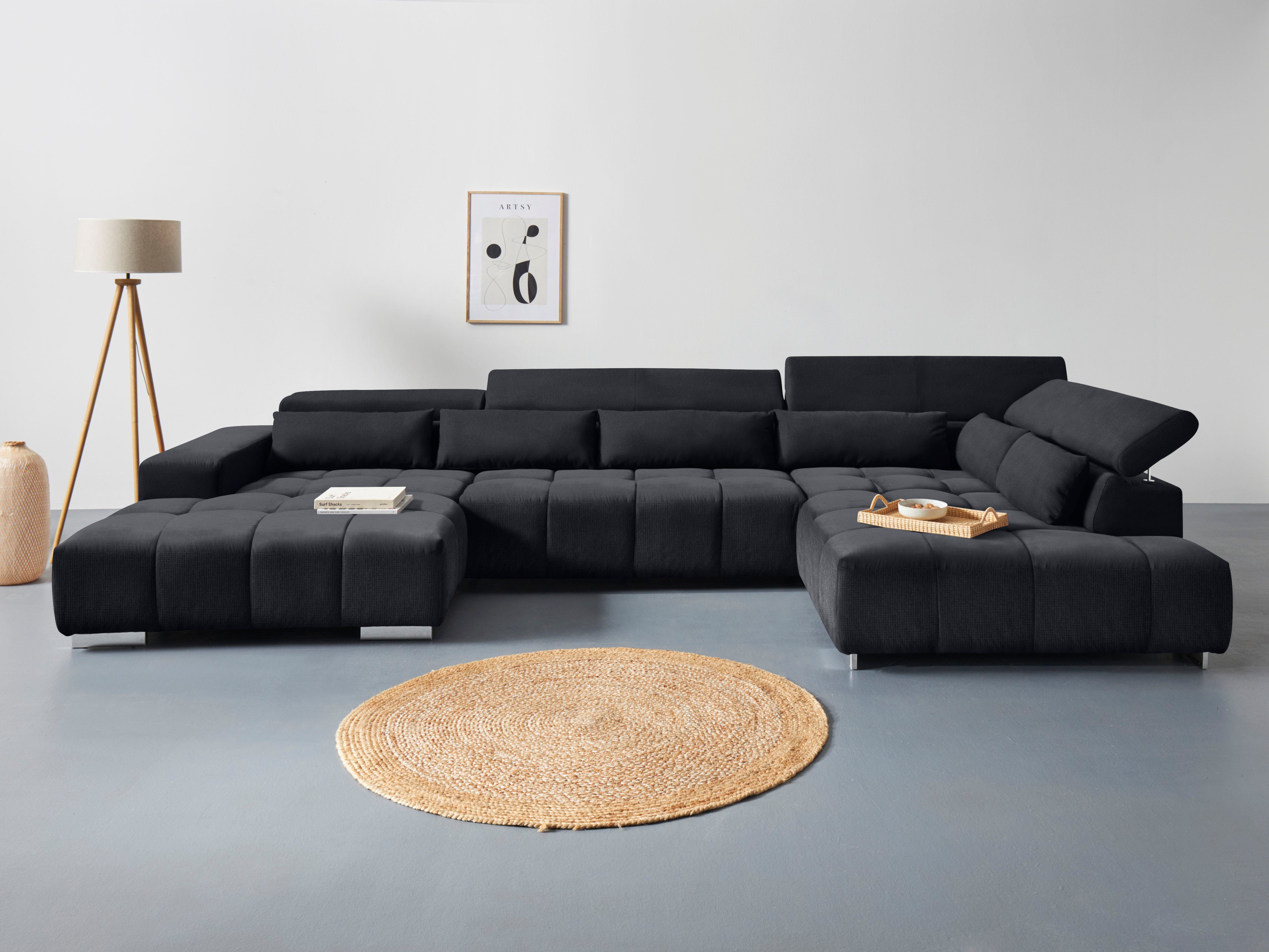 COTTA Wohnlandschaft Orion U-Form, mit Kopfteilverstellung & 6 Nierenkissen