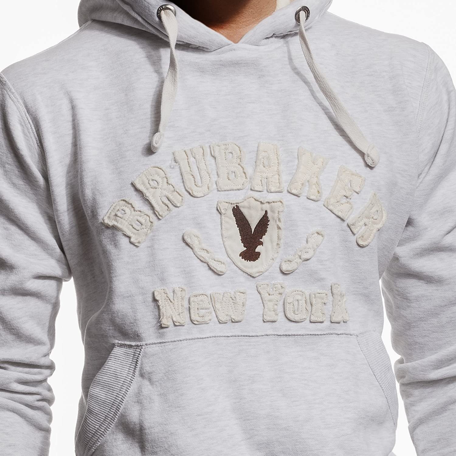 Melange und Logo mit Weiß York New - (1-tlg) Kapuzensweatshirt Kängurutasche mit Sweatshirt Sweater Herren Adler Eagle BRUBAKER Kapuze