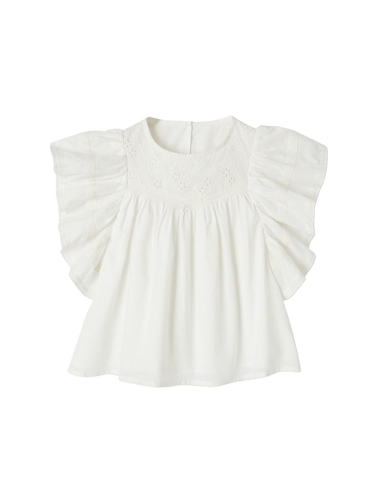 vertbaudet Kurzarmbluse Bestickte Mädchen Volantbluse