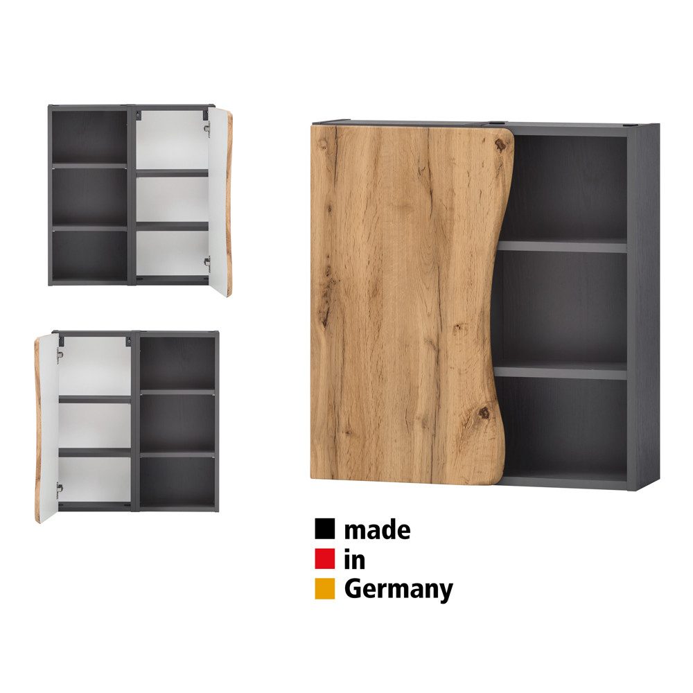 Lomadox Hängeschrank KAHLA-03 graphit mit Front in Wotan Eiche Nb. 60/64/20 cm