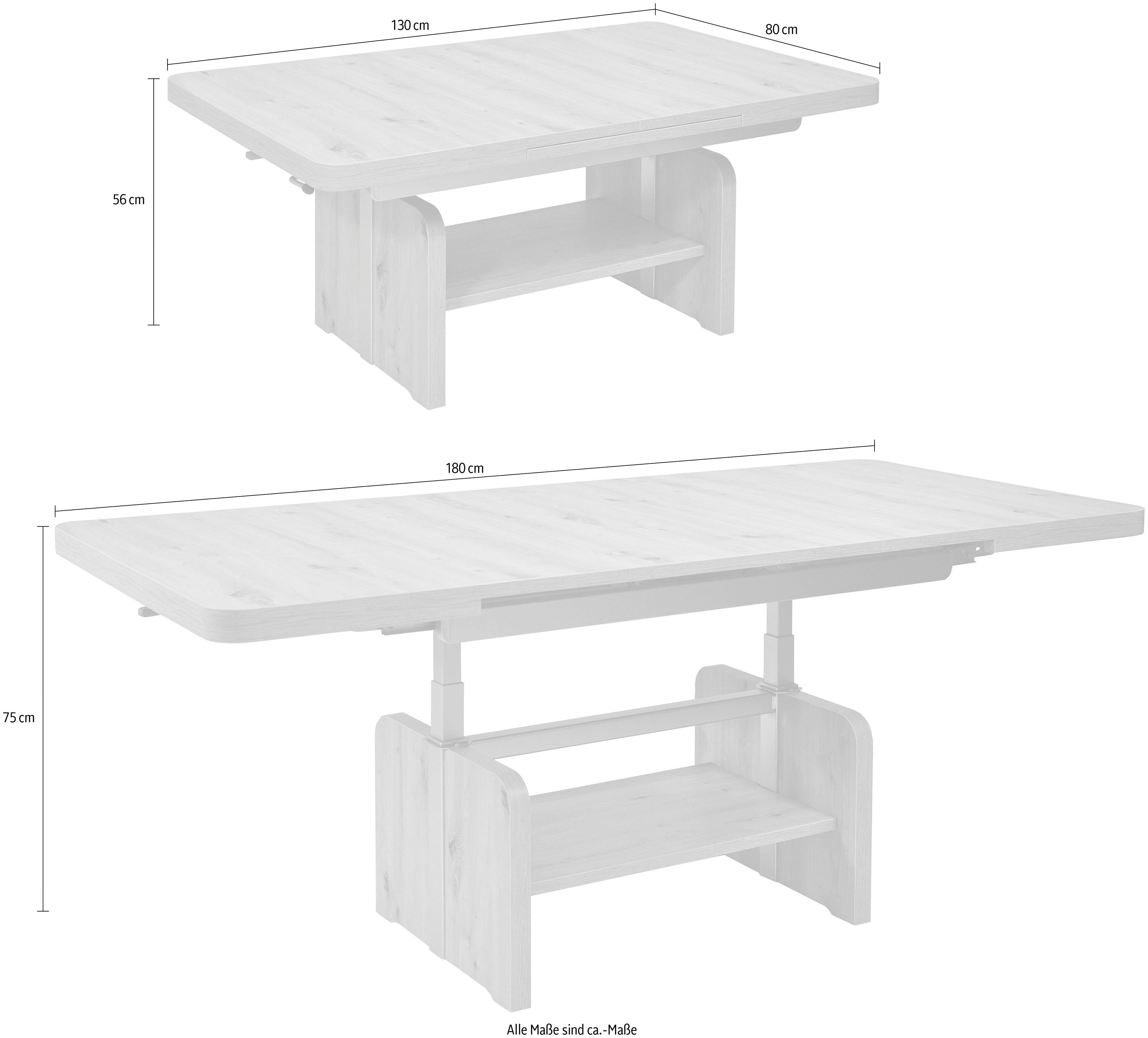 höhenverstellbar wildeiche Platte ausziehbar, Couchtisch, Dekor, Vierhaus