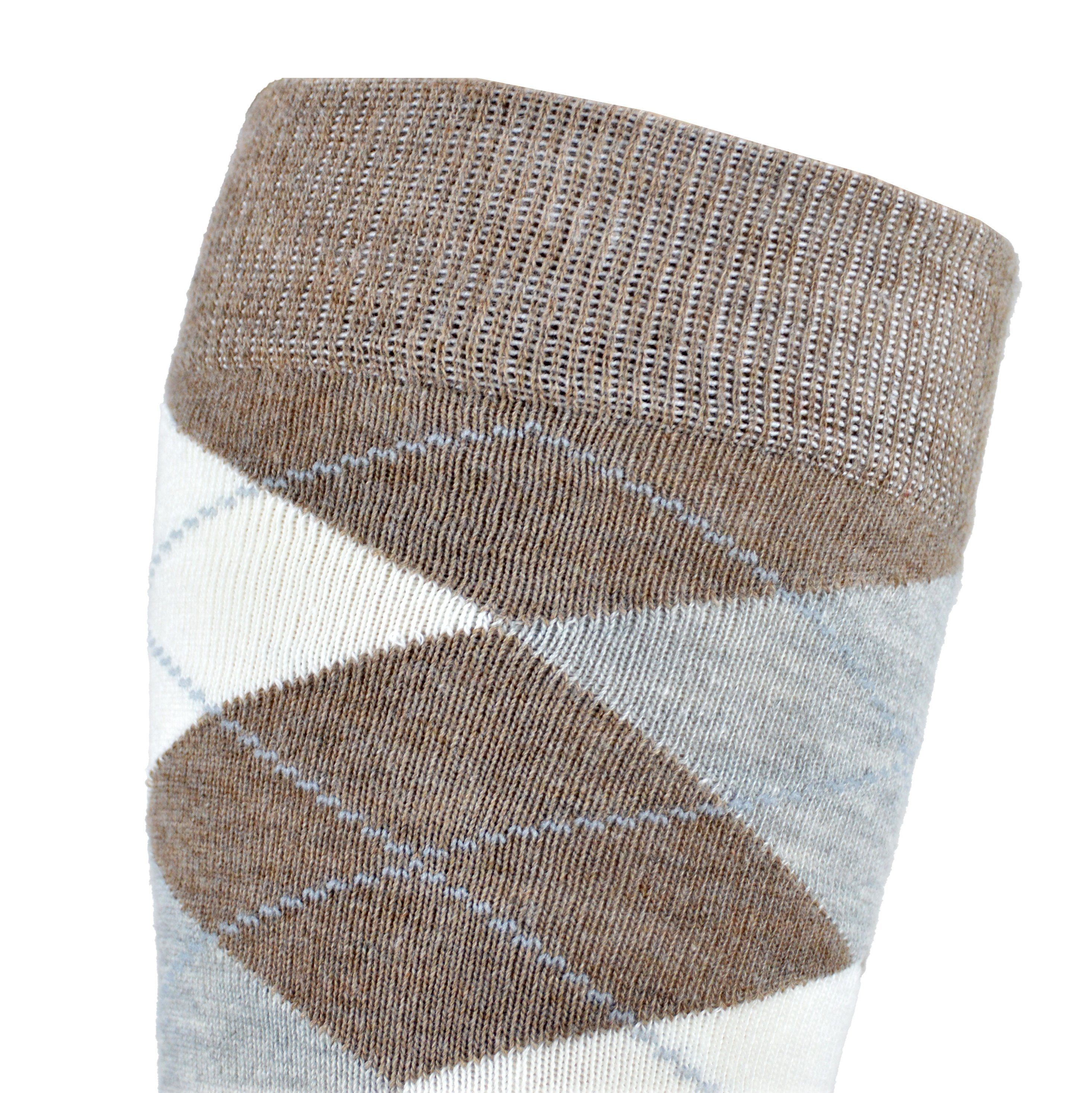 Socked Kniestrümpfe Herren (6 Paar) Baumwolle, lange Socken, guter Halt, Uni / Karo-Muster