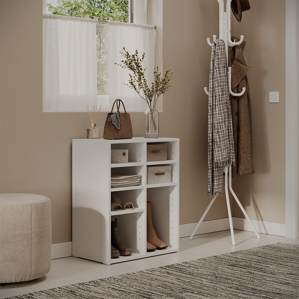 Vicco Schuhregal Lysander, Weiß, 53 x 65.5 cm mit 7 offenen Fächern, 1-tlg.