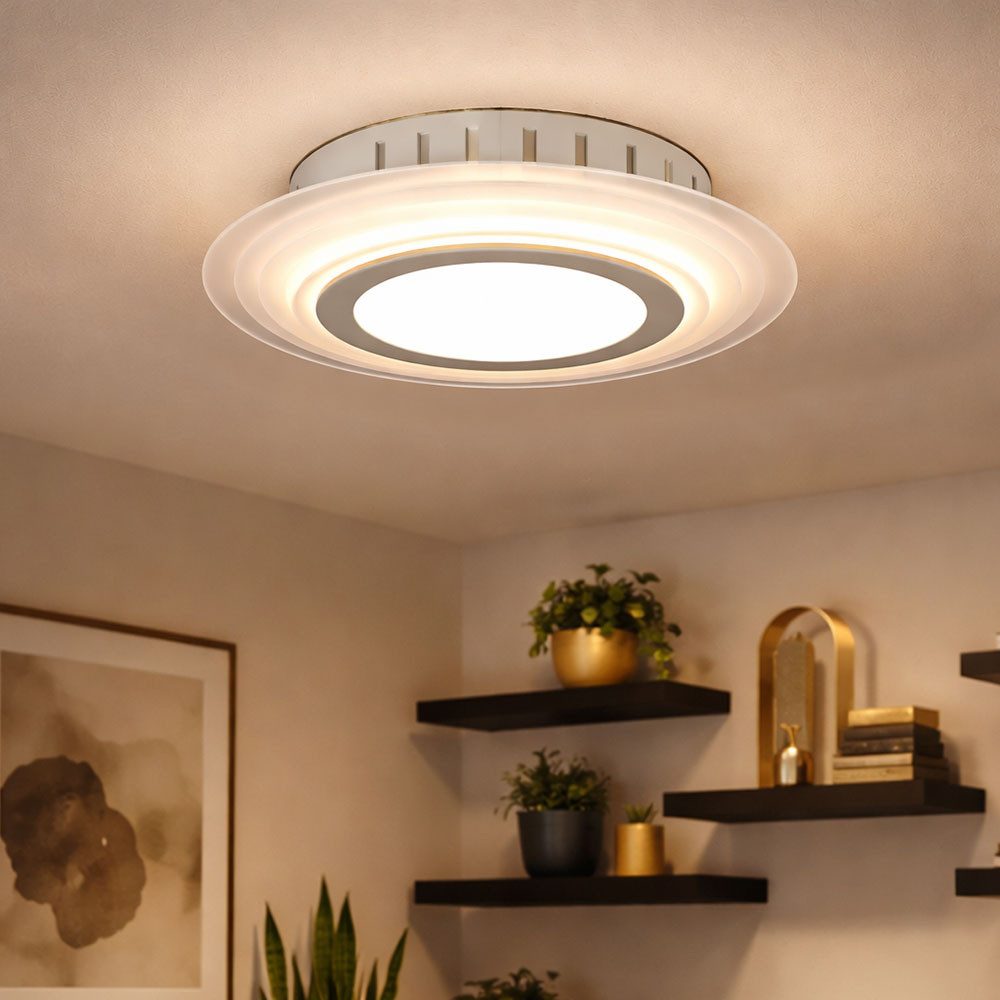 WOFI LED Deckenleuchte, LED-Leuchtmittel fest verbaut, Warmweiß, Design LED Decken Lampe Chrom Glas Ess Zimmer Strahler Flur