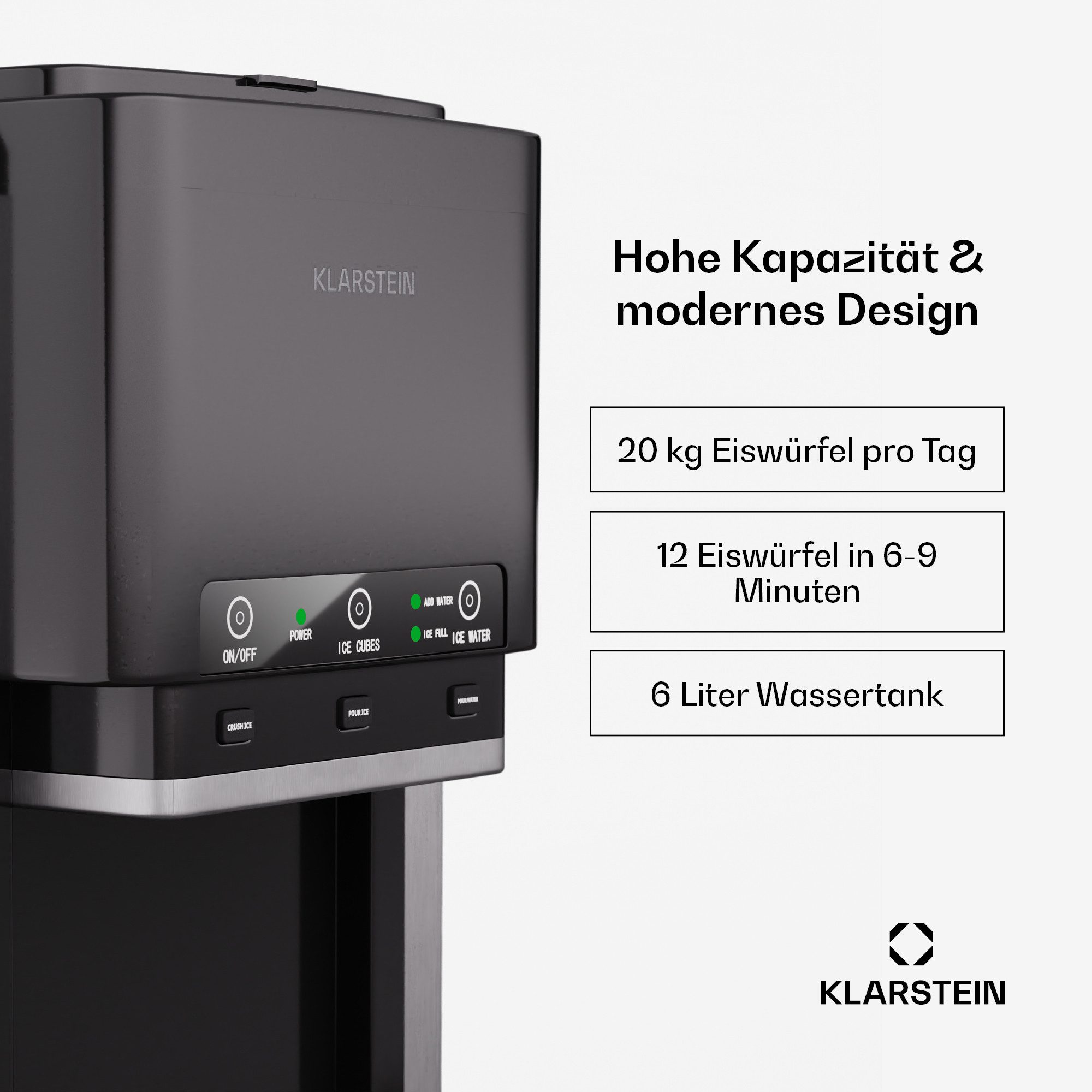 Klarstein Eiswürfelmaschine ArcticBlend 3in1 IceMaker Eiswürfelmaschine 20 kg/24h Bullet & Crushed, Eiswürfelbereiter Ice Cube Maker 3-in-1 mit Wasserspender 6L