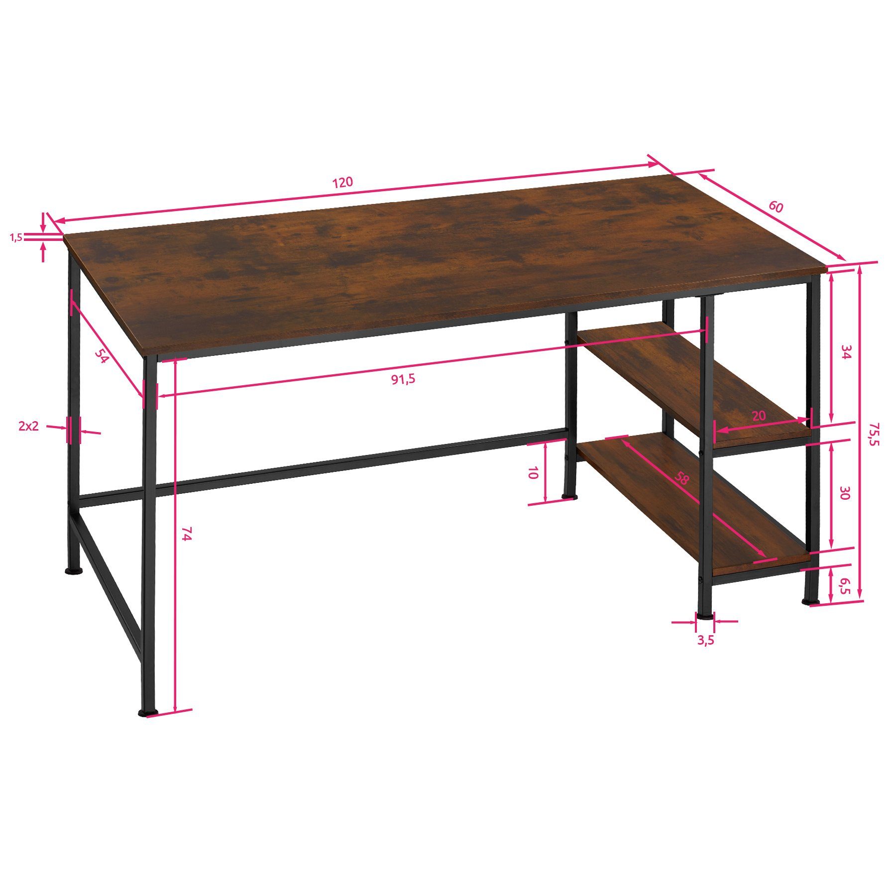 tlg) (1-St., Schreibtisch Industrial rustikal Holz 1 tectake dunkel, Canton