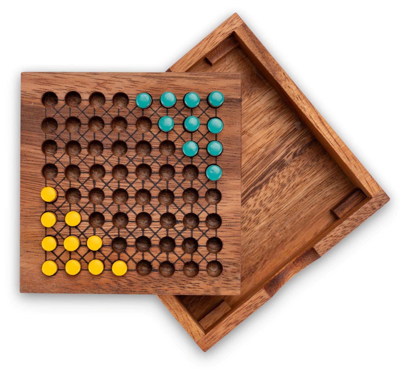 LOGOPLAY Spiel Halma Reisespiel Gelb Grün, Gesellschaftsspiel, Halma Reisespiel klassisches Strategiespiel im Mini-Holzkasten für 2
