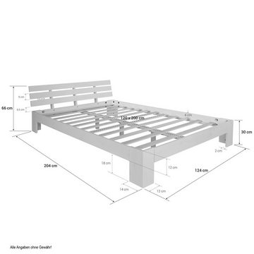 Homestyle4u Holzbett Doppelbett 120x200 mit Matratze & Lattenrost Bettgestell Massiv