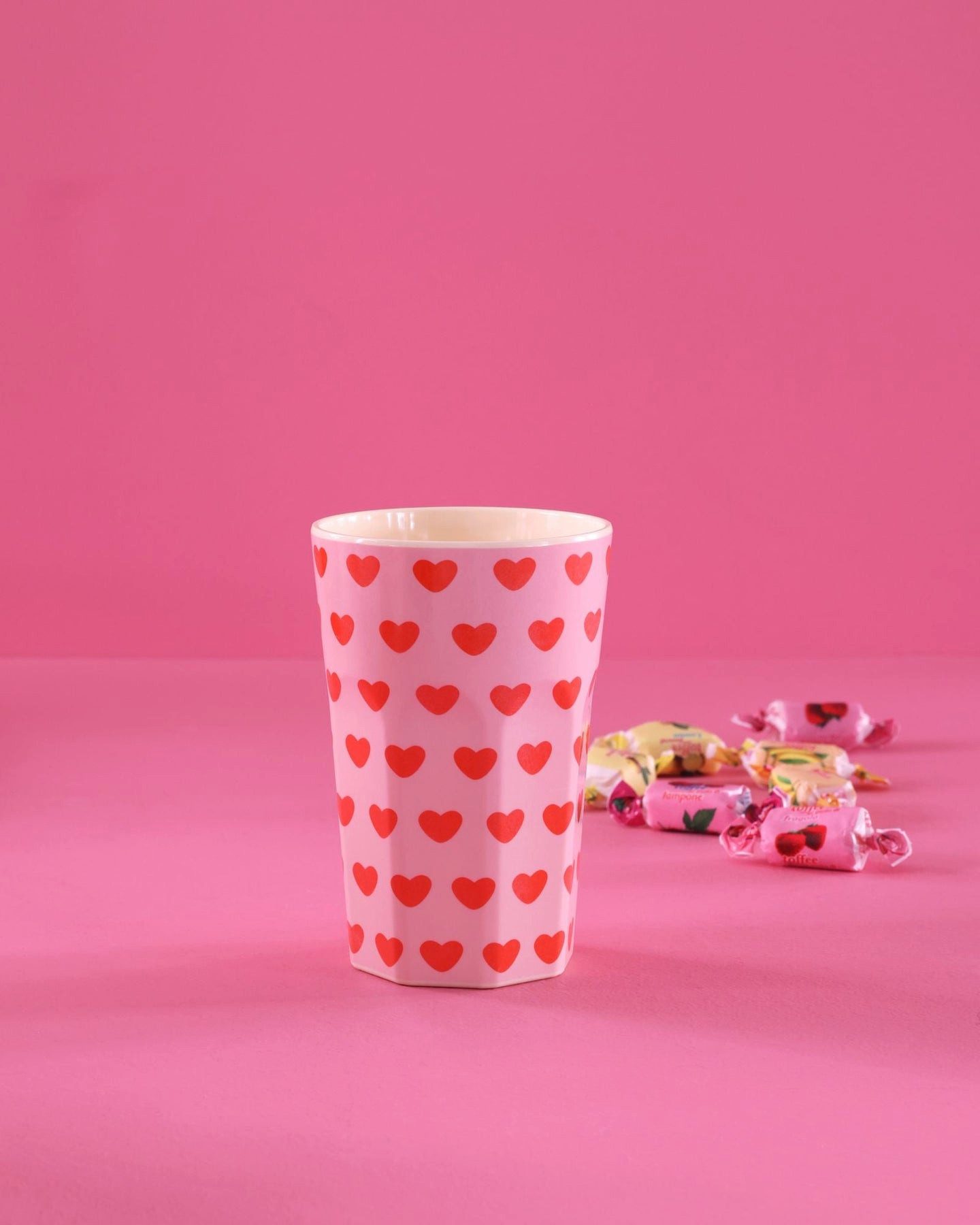 rice Becher Rice Melamin Becher Groß Rosa mit Roten Herzen, 1-tlg., Melamin