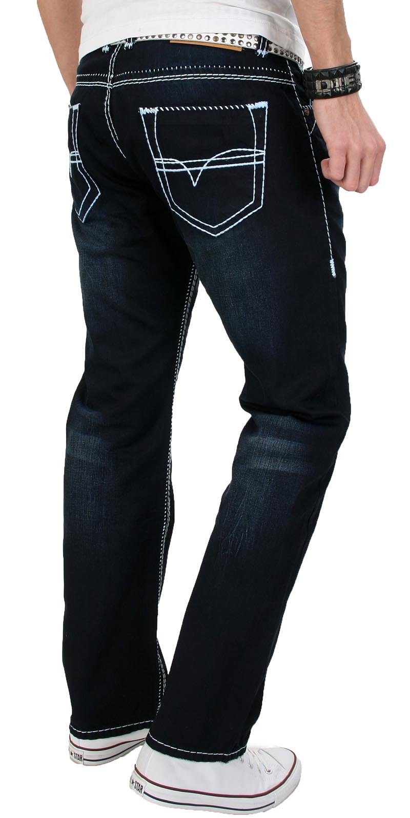 Alessandro Salvarini Straight-Jeans Herren Deep Blue – Designer Denim 5-Pocket Dunkelblaue Jeans mit Waschung und geradem Beinverlauf