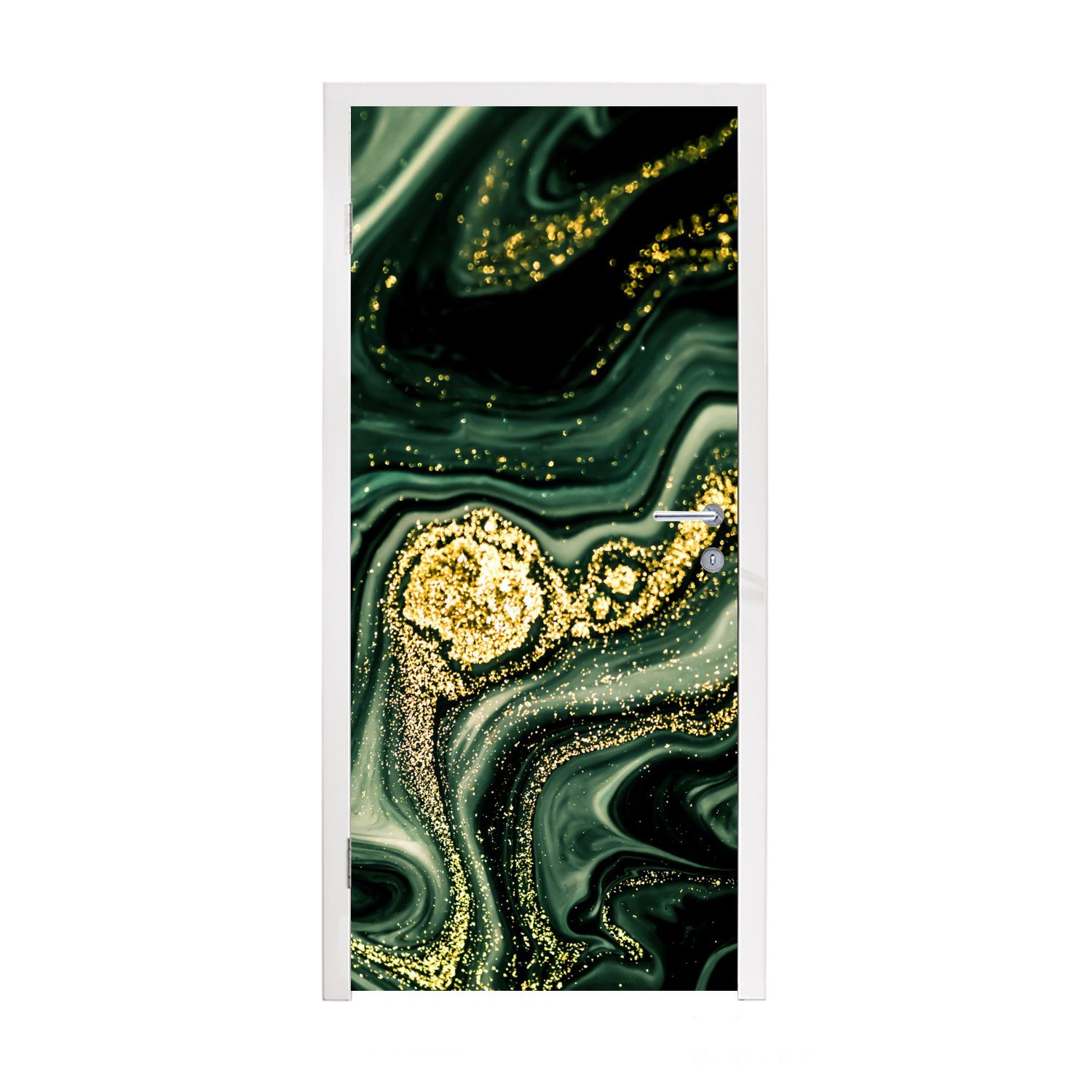 MuchoWow Türtapete Marmor - Gold - Glitter - Grün - Marmoroptik - Luxus, Matt, bedruckt, (1 St), Fototapete für Tür, Türaufkleber, 75x205 cm