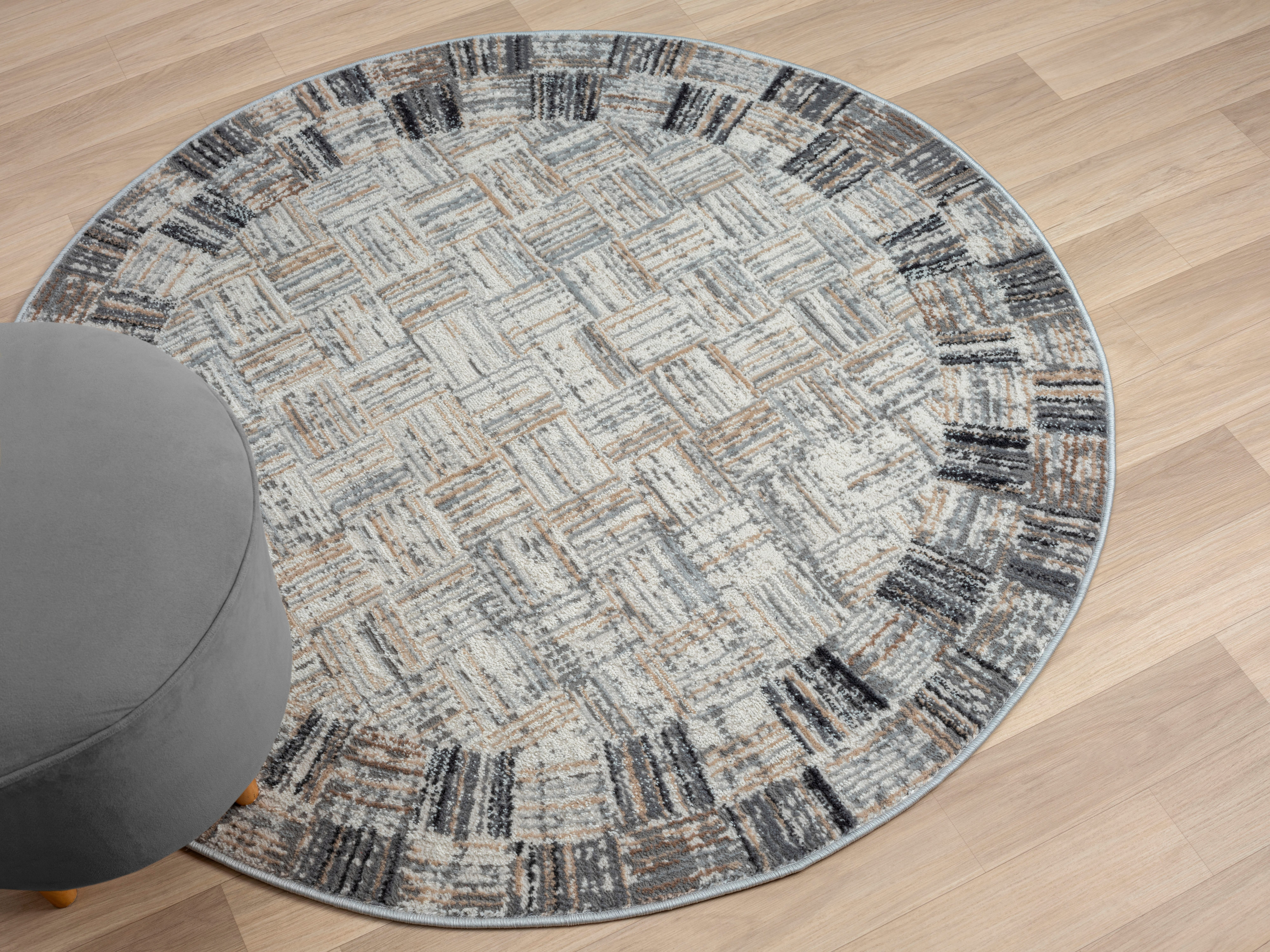 OTTO home Teppich Yasmin, rund, Höhe: 8 mm, Kurzflor, modernes Design, mit Bordüre, pflegeleicht, Wohnzimmer