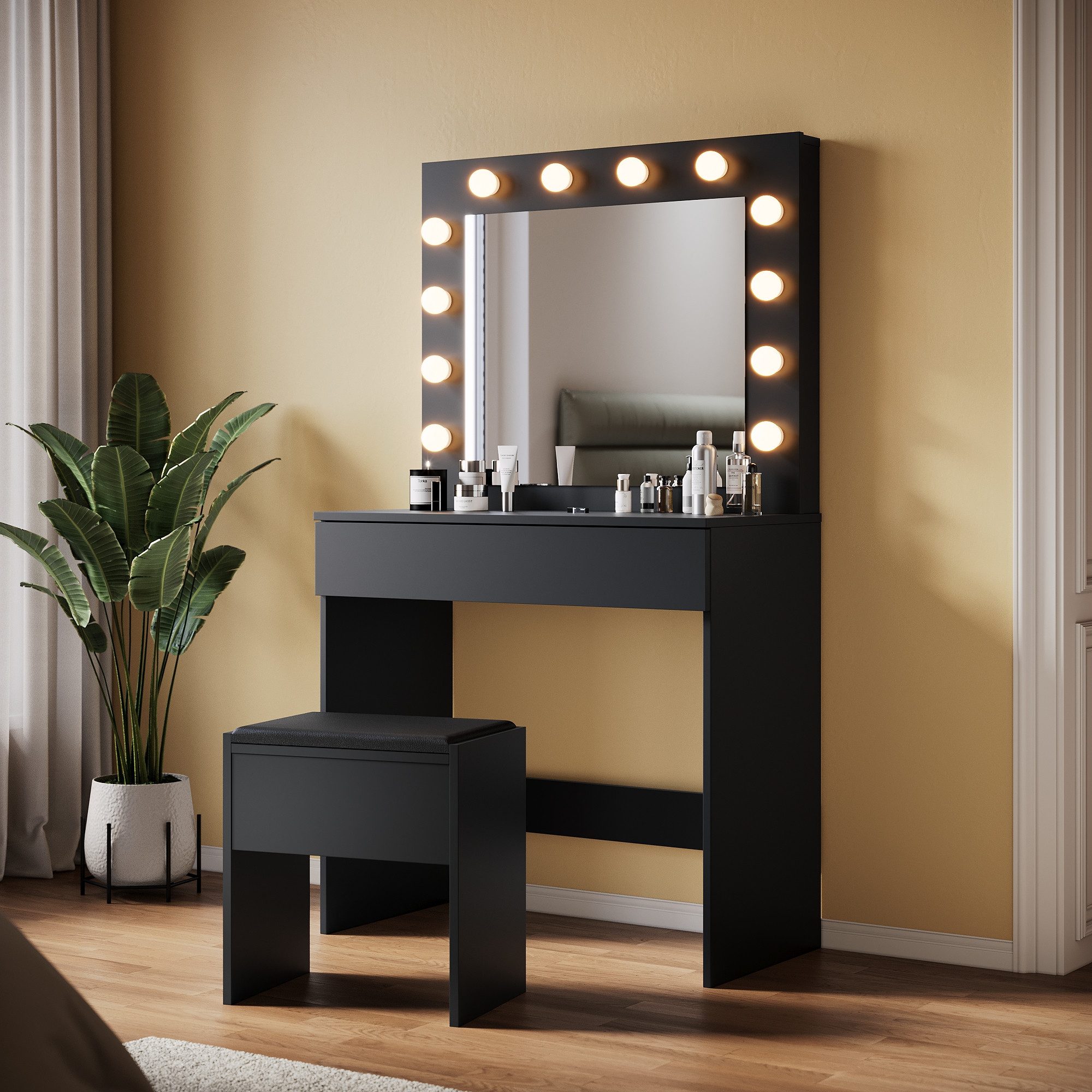 SONNI Schminktisch Moderne schwarze Schminktische, mit Spiegel, Hocker, Sch günstig online kaufen