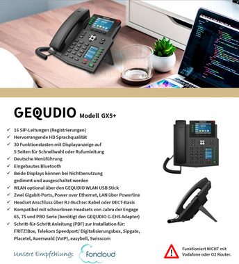 GEQUDIO GX5+ Kabelgebundenes Telefon (IP Tischtelefon mit Netzteil / 2x Farb-Display / HD Audio / Bluetooth)