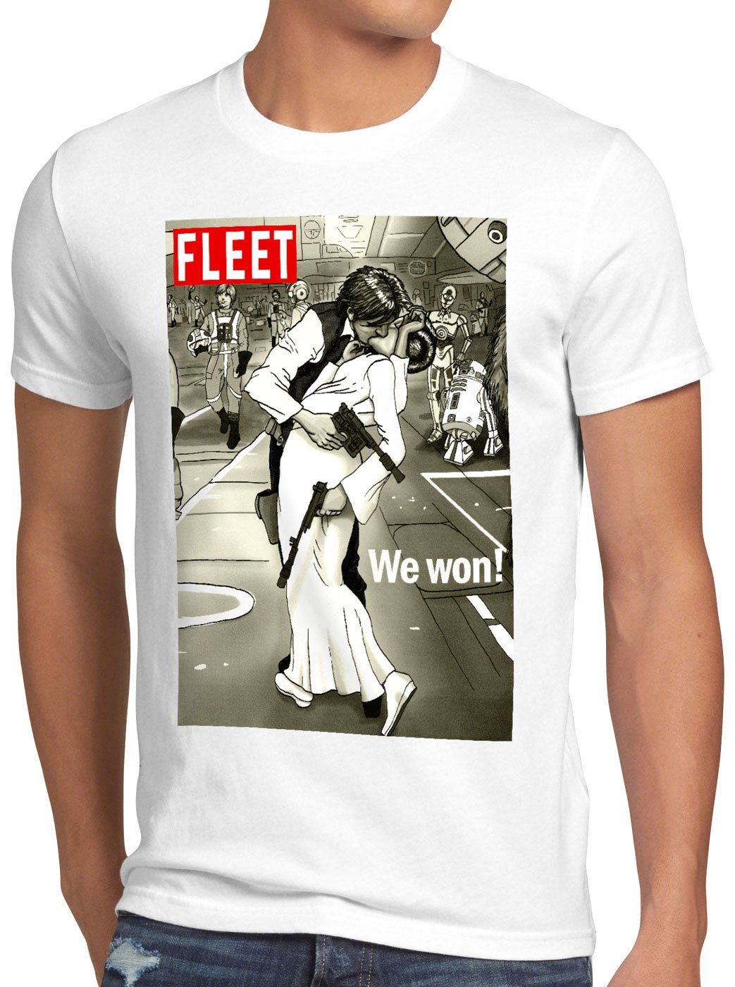 style3 Print-Shirt Herren T-Shirt We won han leia vintage kiss rebellen allianz weiß