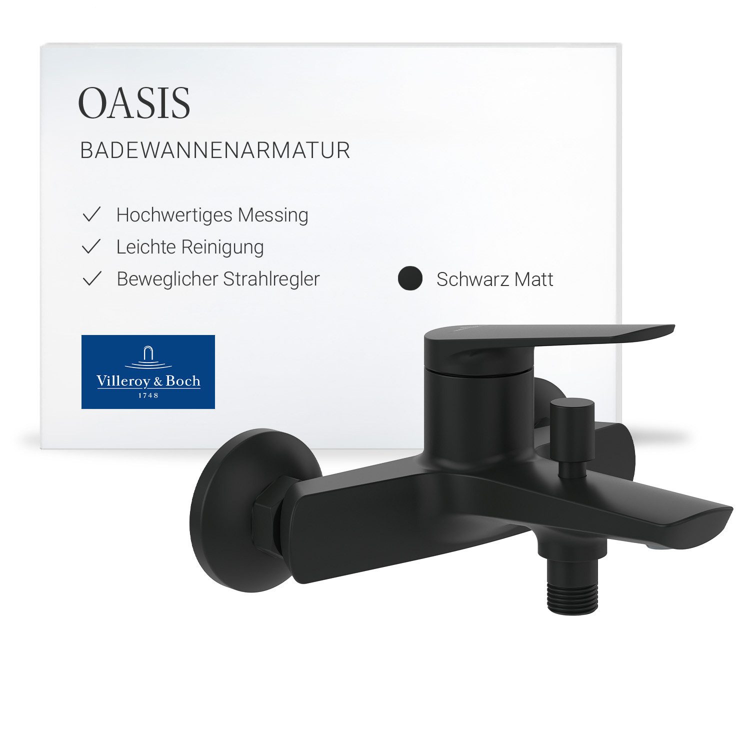 Villeroy & Boch Wannenarmatur Oasis Aufputz Wasserhahn Badewanne mit Rückflussschutz und Umstellfunktion