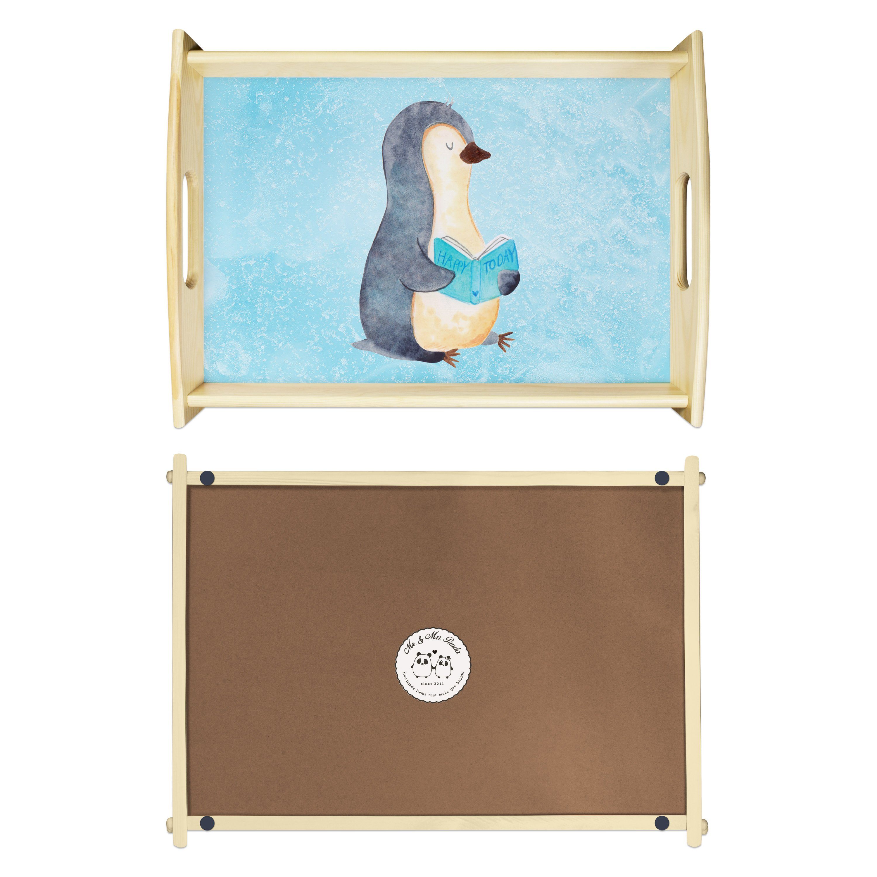 Pinguin Eisblau (1-tlg) Buch Mrs. lasiert, Echtholz nichtstun, Bücherwurm, Geschenk, & Tablett Panda Mr. - - Holztablett,