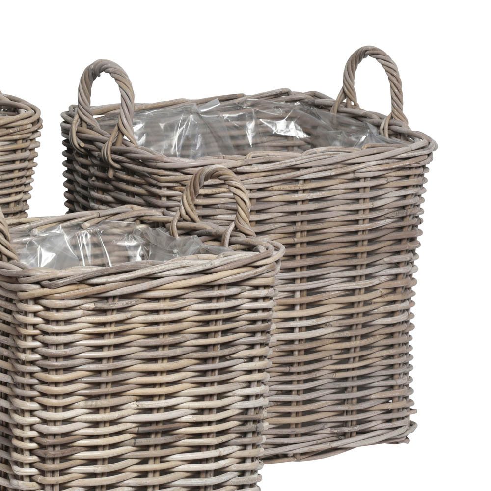 Grafelstein Pflanzkübel Eckiger Pflanzkübel SEAGRASS grau beige Rattan Pflanzkorb 42x42cm - MI