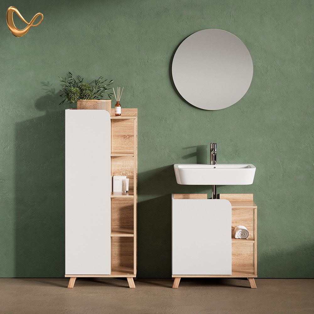 Livinity® Badmöbel-Set Marano, Sonoma/Weiß/Weiß, 3 Teile günstig online kaufen