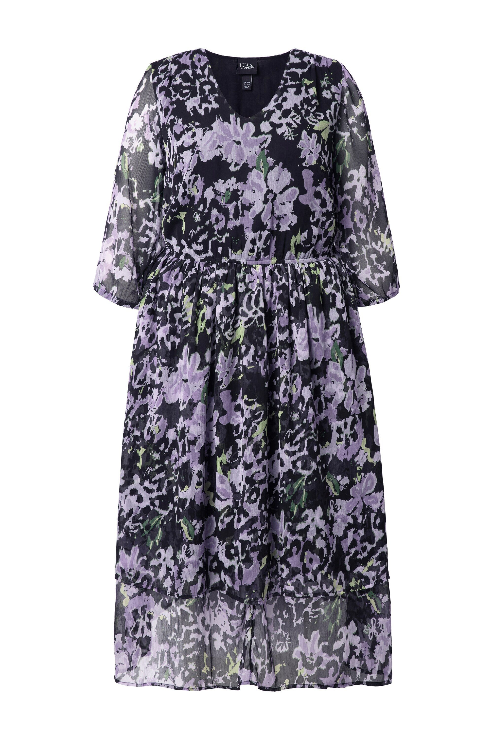 Jerseykleid Chiffon-Midikleid Blüten A-Linie V-Ausschnitt