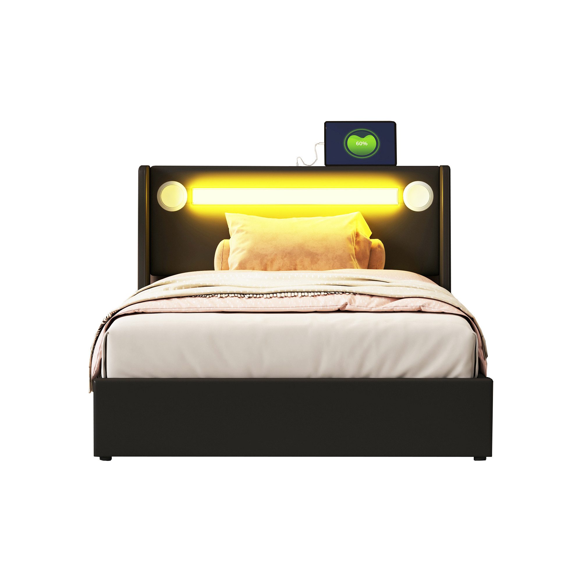 OKWISH Polsterbett Kinderbett mit LED-Lichtleiste, Bluetooth-Player günstig online kaufen