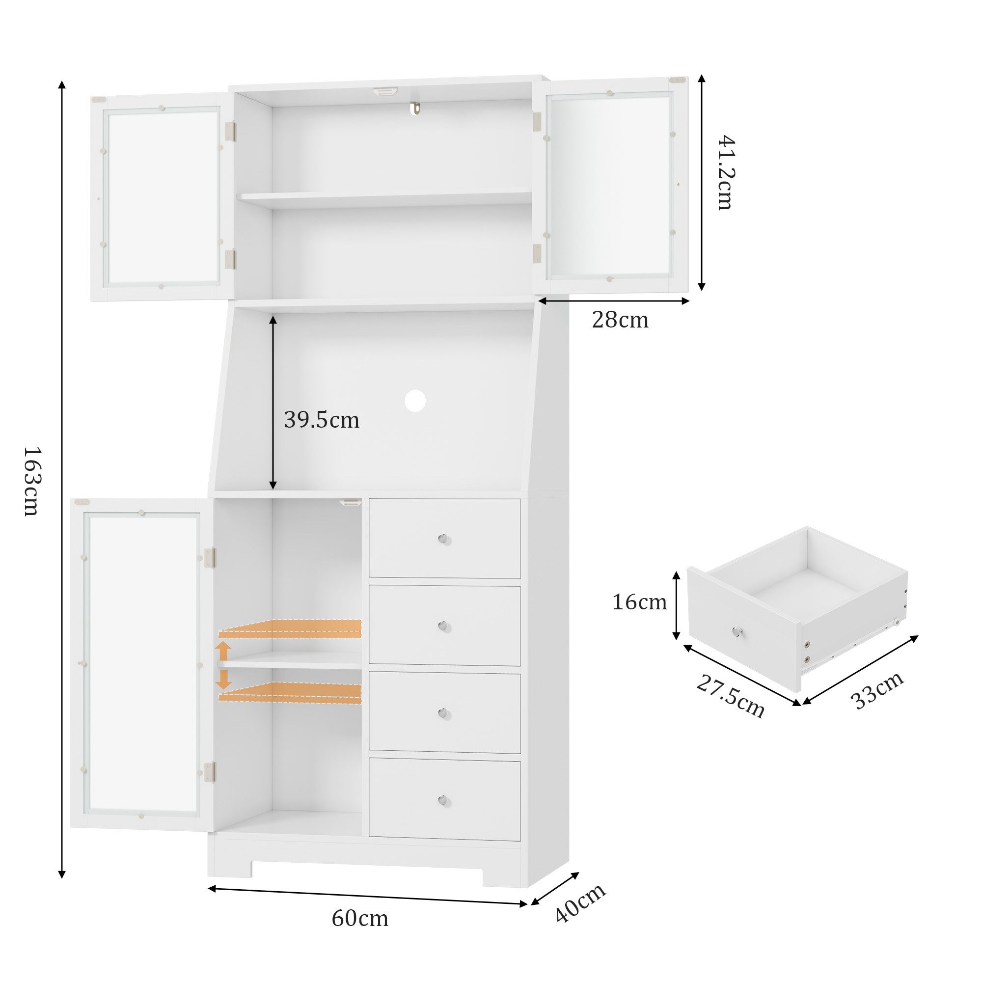 HOMECHO Küchenbuffet Küchenschrank mit Arbeitsplatte mit 3 Türen 4 Schubladen