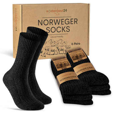 sockenkauf24 Norwegersocken sockenkauf24 Norwegersocken 6 Paar Damen & Herren Socken mit Wolle Exclusive Wintersocken Schwarz Grau Anthrazit - 70301
